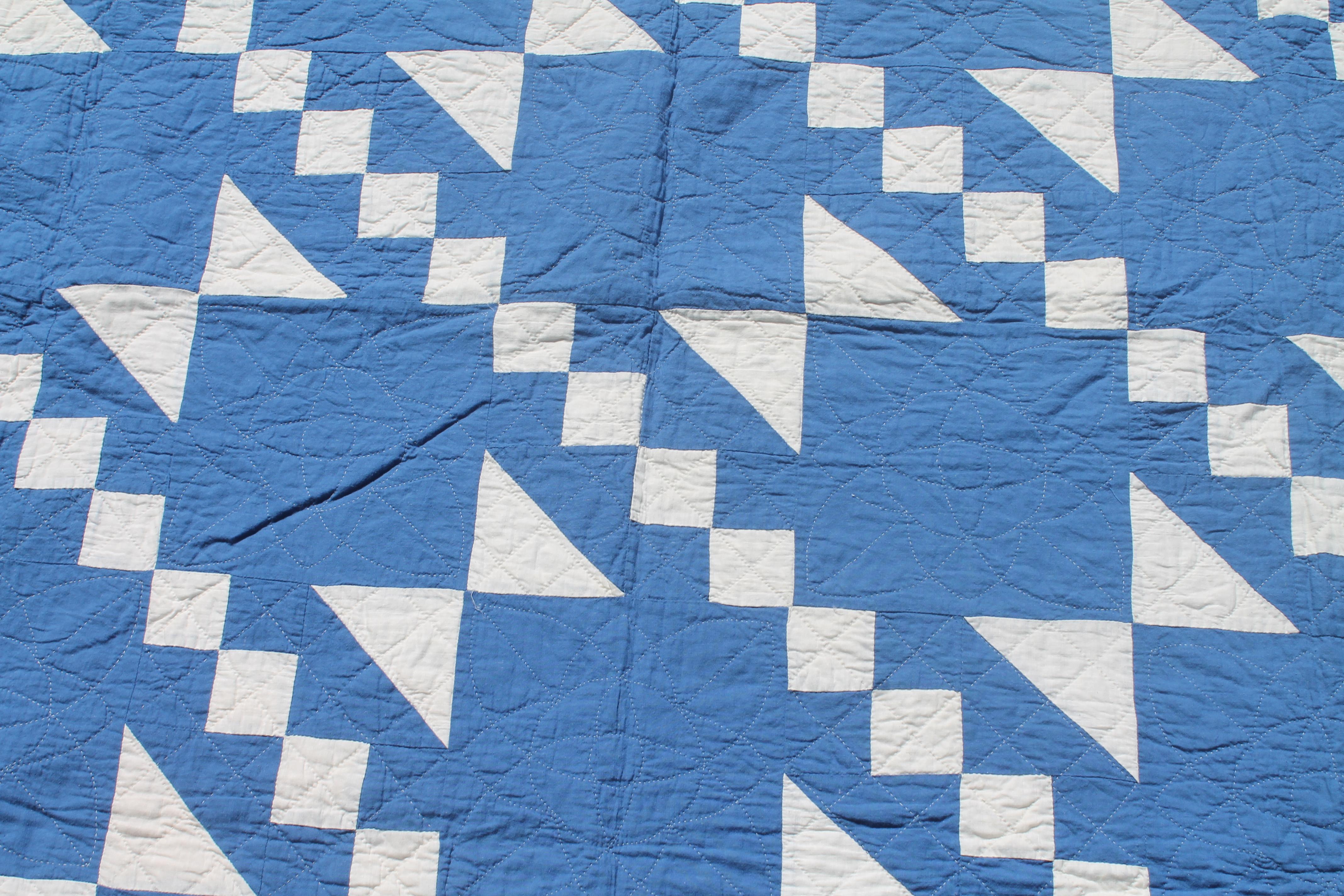 American Antique Quilt-French Blue and White Geometric Quilt
