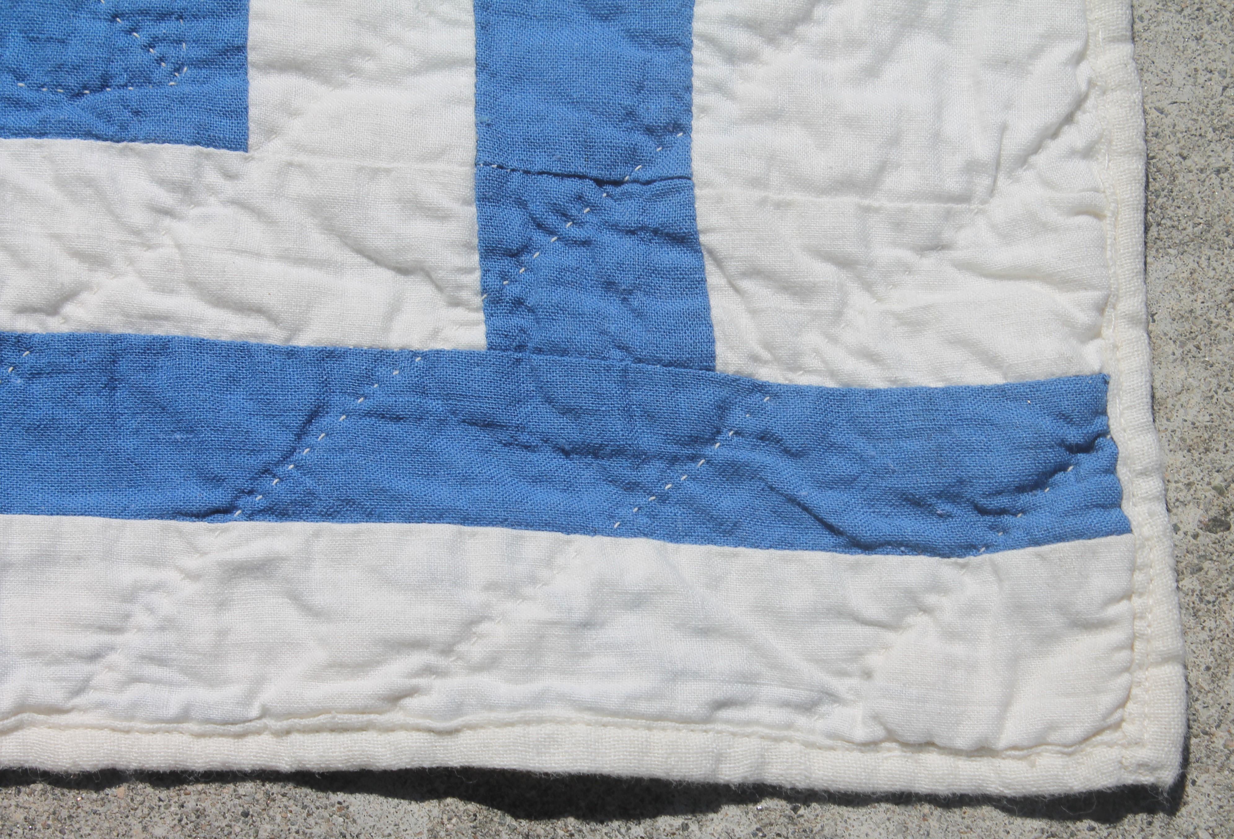 20th Century Antique Quilt-French Blue and White Geometric Quilt