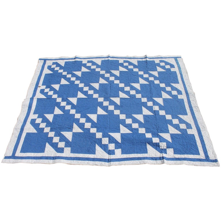 Antique QuiltFrench Blue and White Geometric Quilt at 1stDibs
