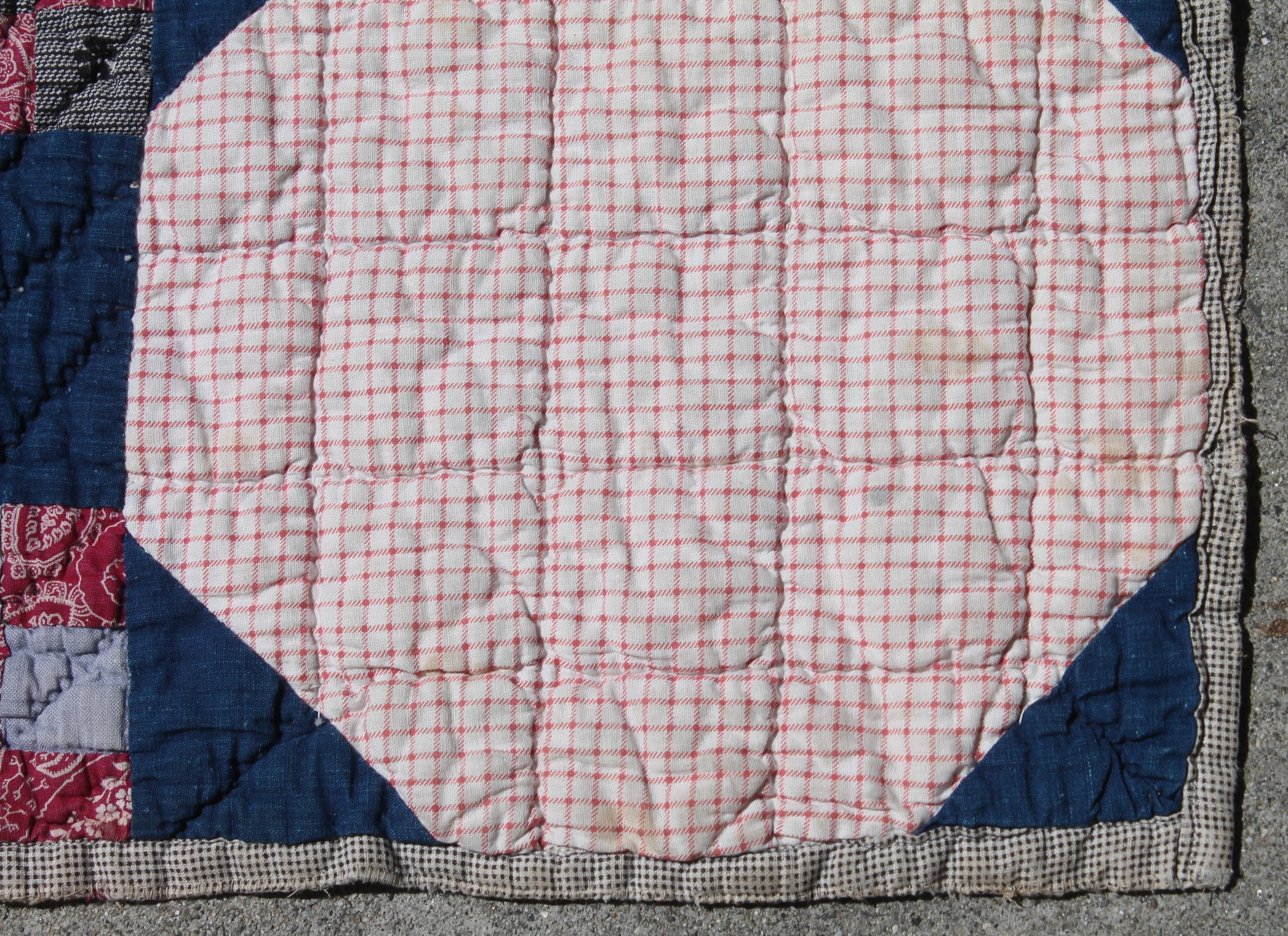 19th Century Antique  Quilt in Nine Patch Postage Stamp Pattern