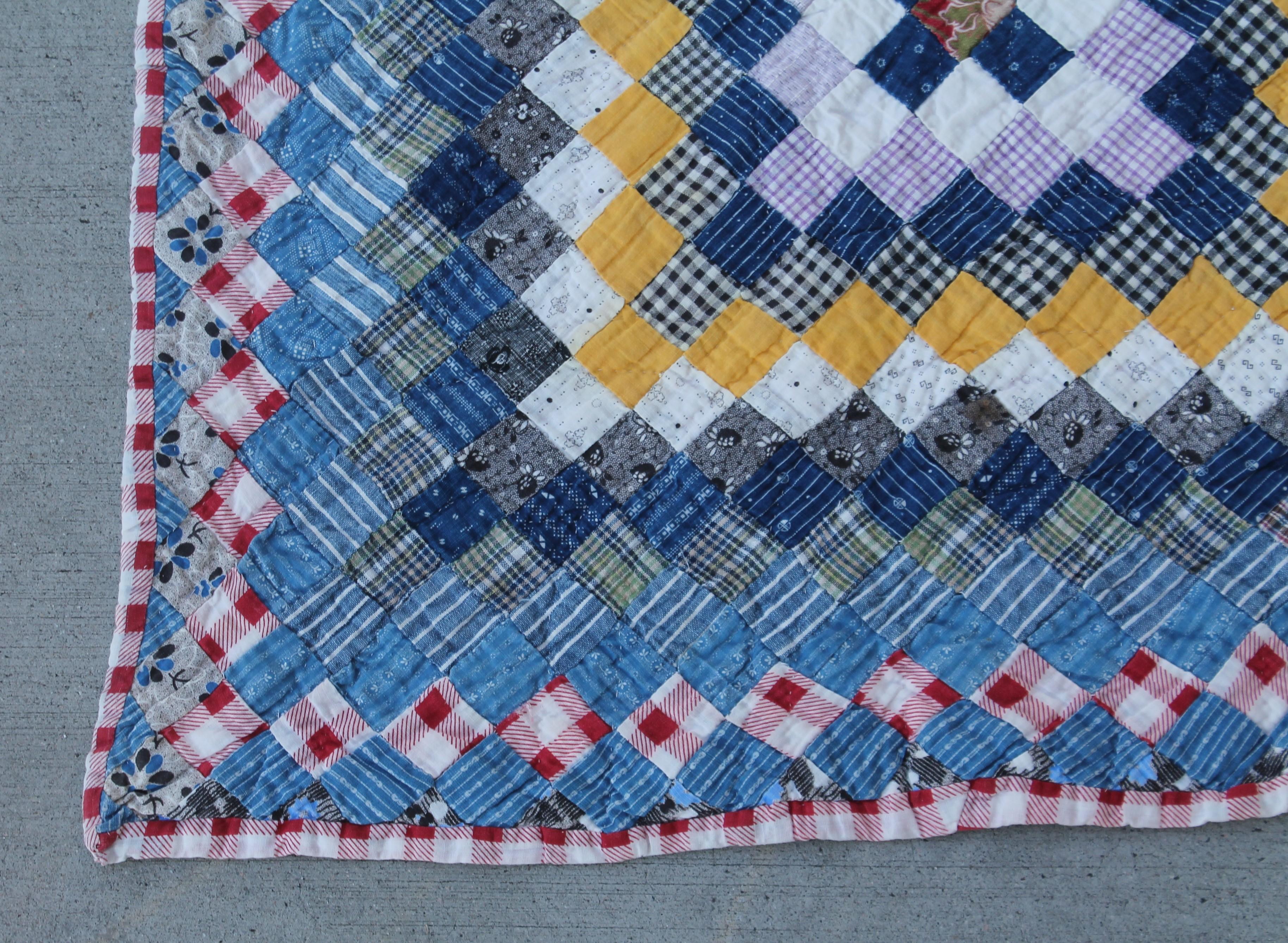 Hand-Crafted Antique Quilt in Postage Stamp Trip Around the World