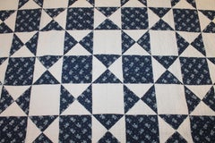 Antique Quilt, Mid-19th Century Blue Resist Eight Point Stars