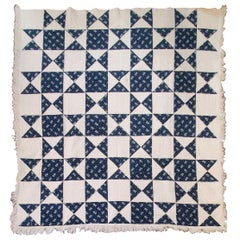 Antique Quilt, Mid-19th Century Blue Resist Eight Point Stars