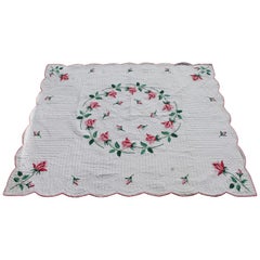 Antique Quilt, Midcentury Rose Applique Quilt