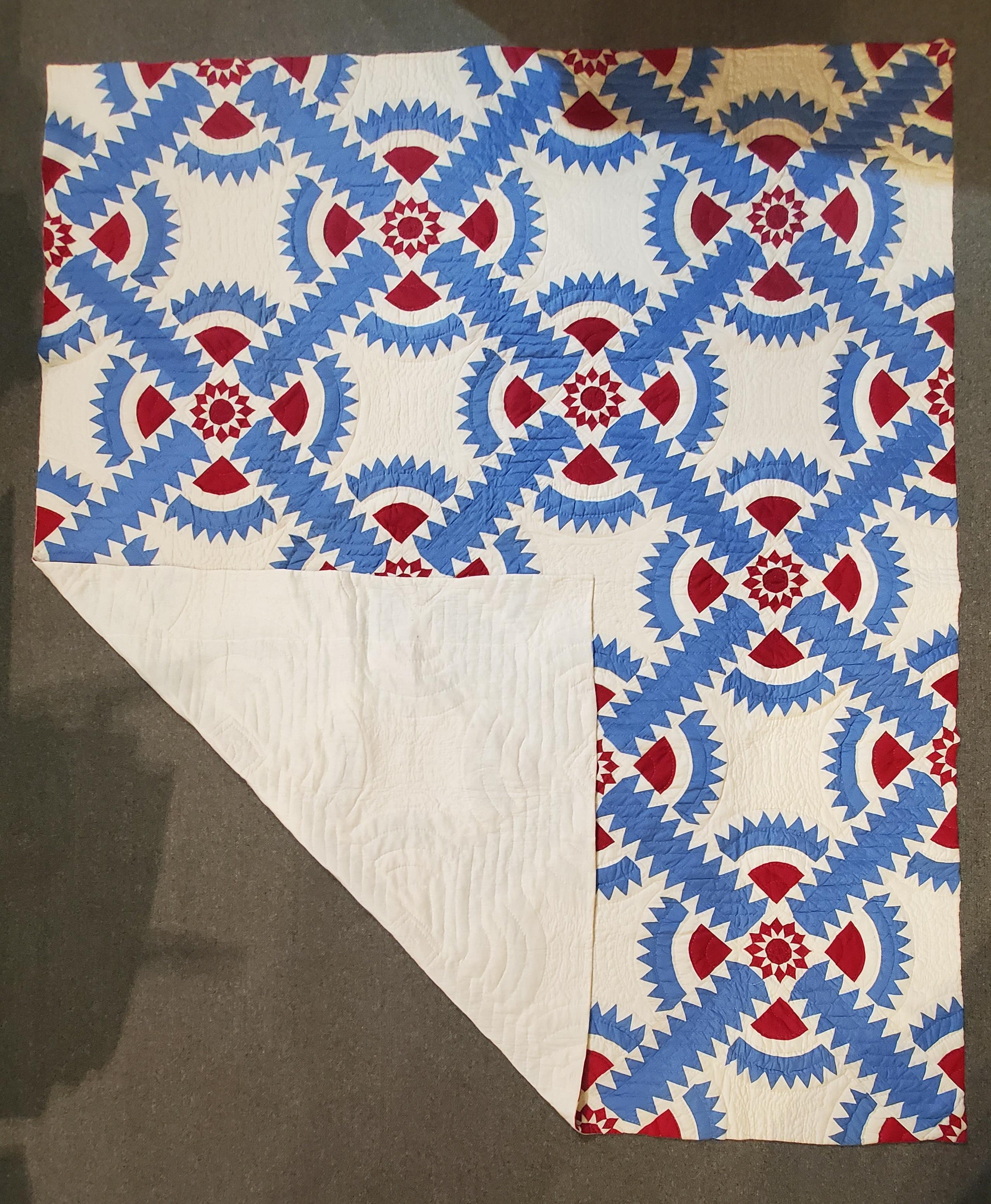 This New York beauty quilt is from Virginia and is in fine unwashed condition. This patriotic and graphic quilt has wonderful piecework and in great condition.