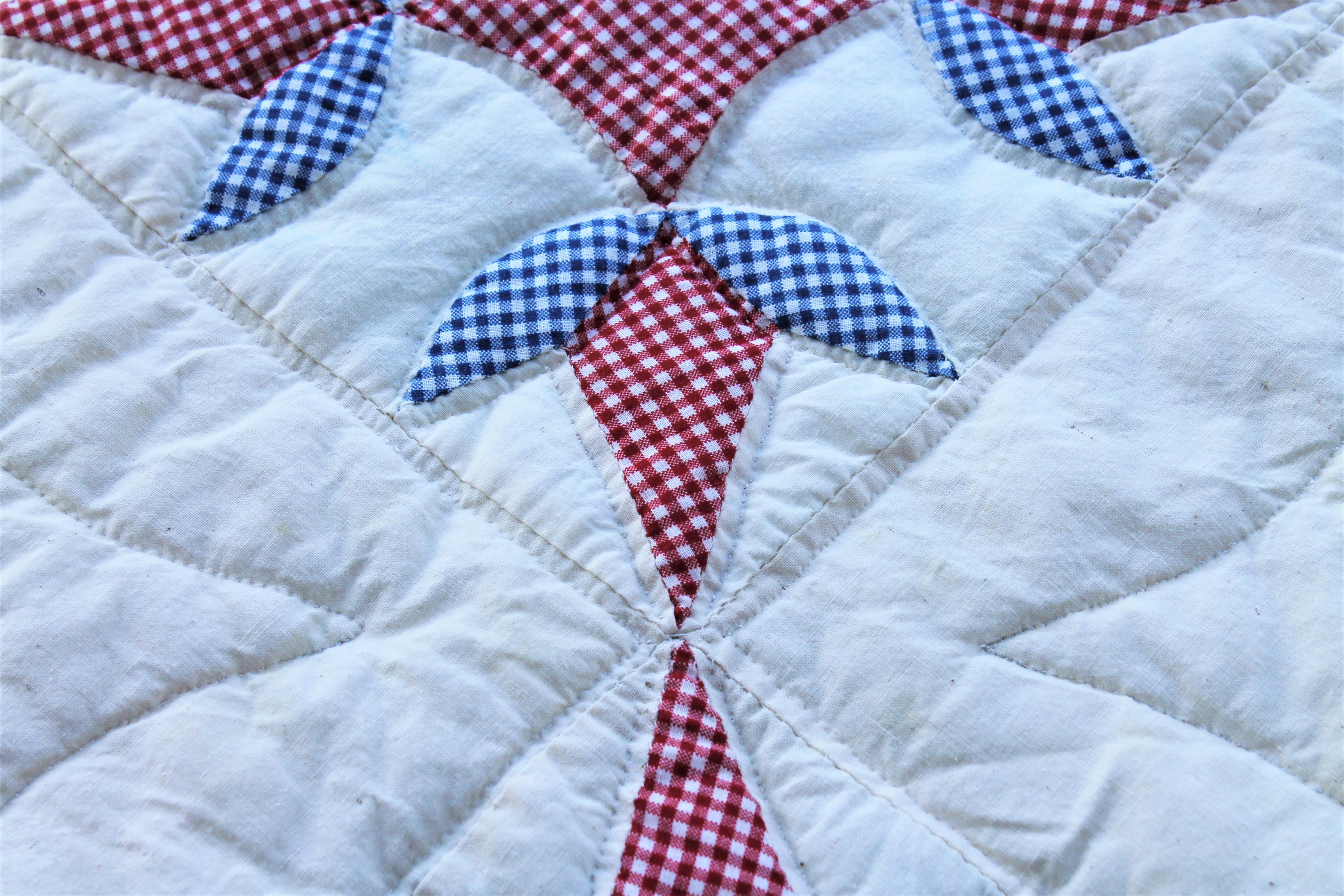 Country Antique Quilt -Patriotic Geometric Red, White and Blue For Sale