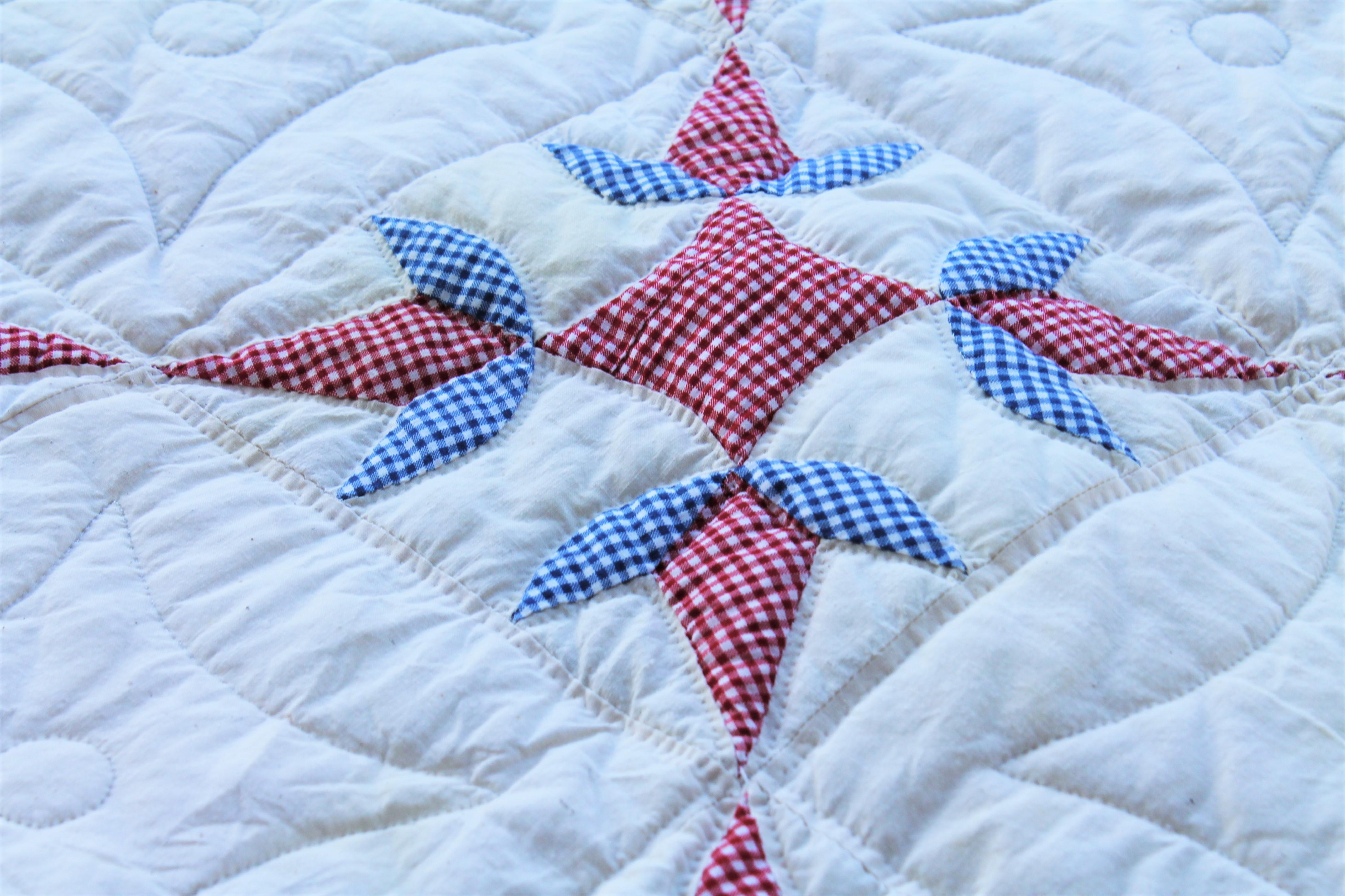 American Antique Quilt -Patriotic Geometric Red, White and Blue For Sale