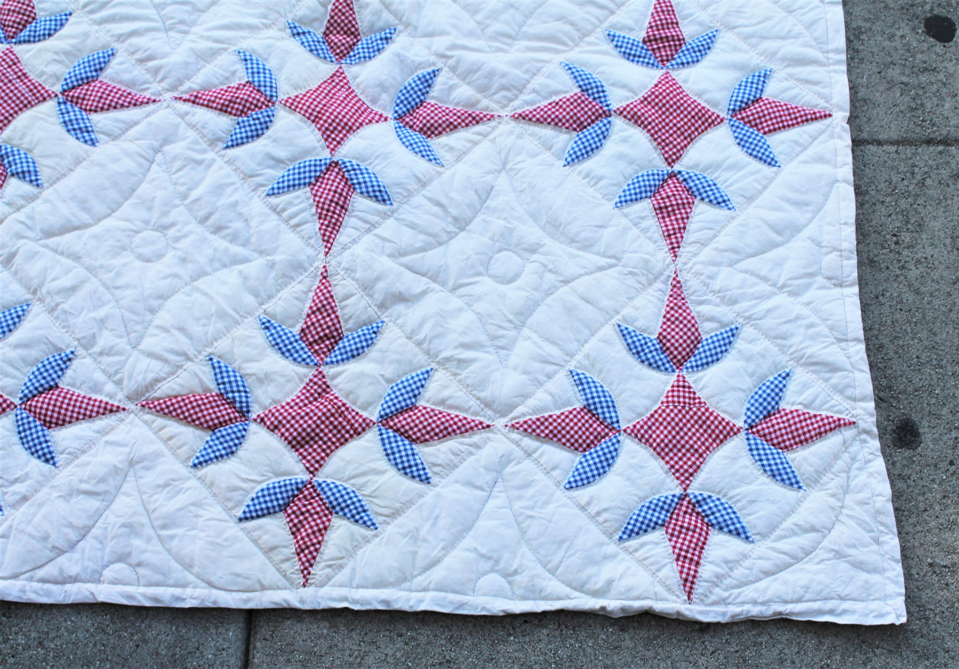Cotton Antique Quilt -Patriotic Geometric Red, White and Blue For Sale