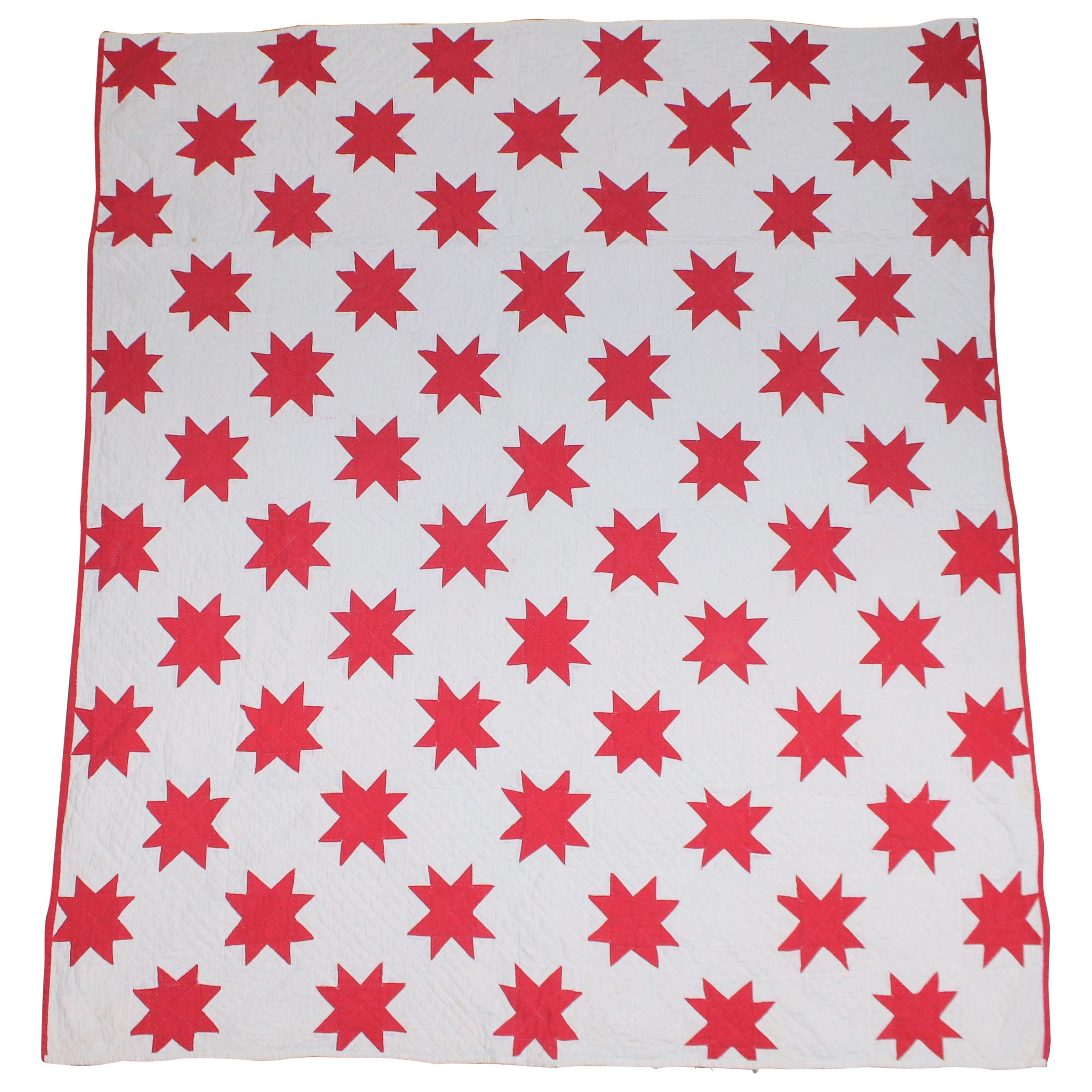 Antique Quilt, Red and White Stars Quilt