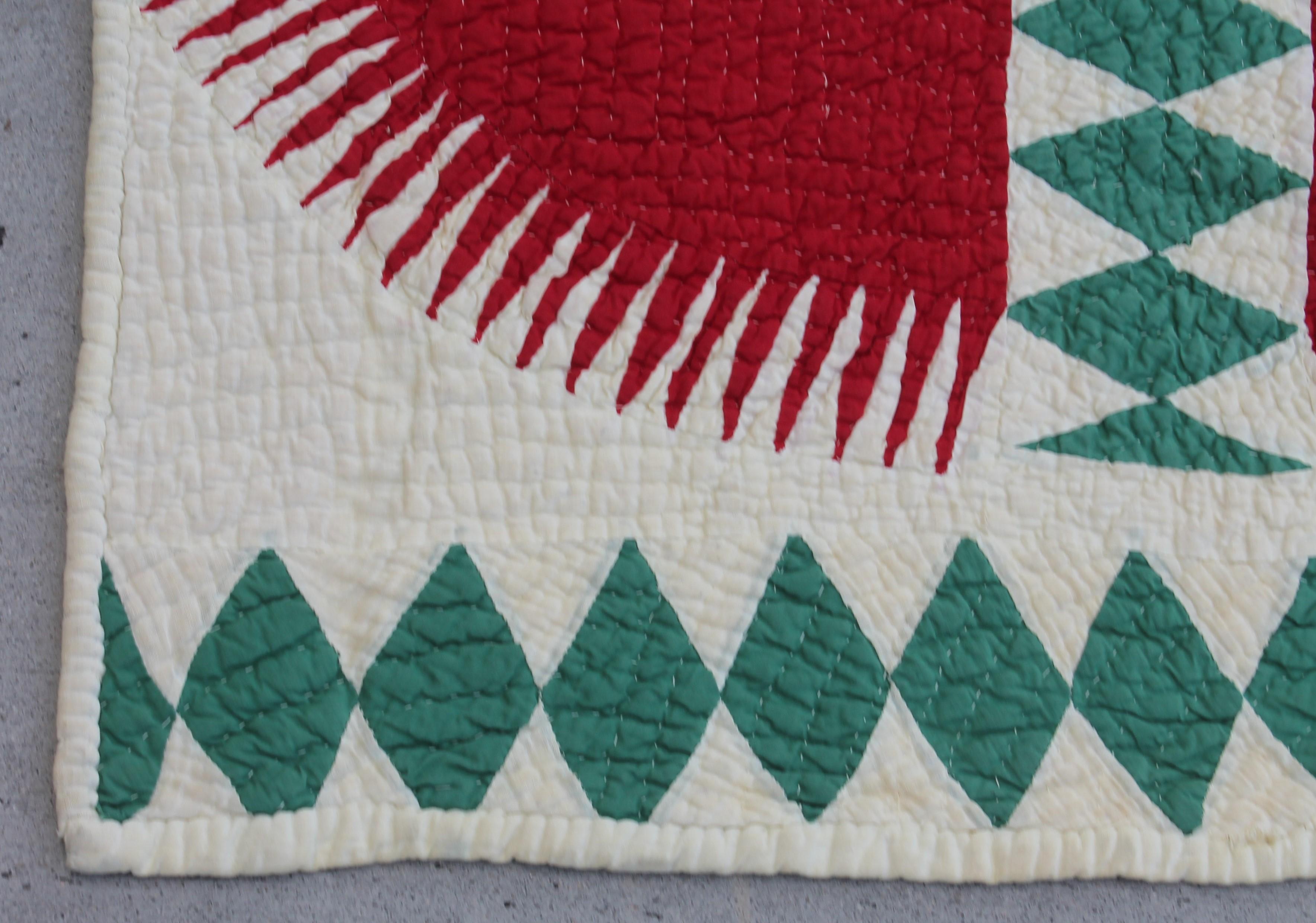 Country Antique Quilt Red and Green New York Beauty