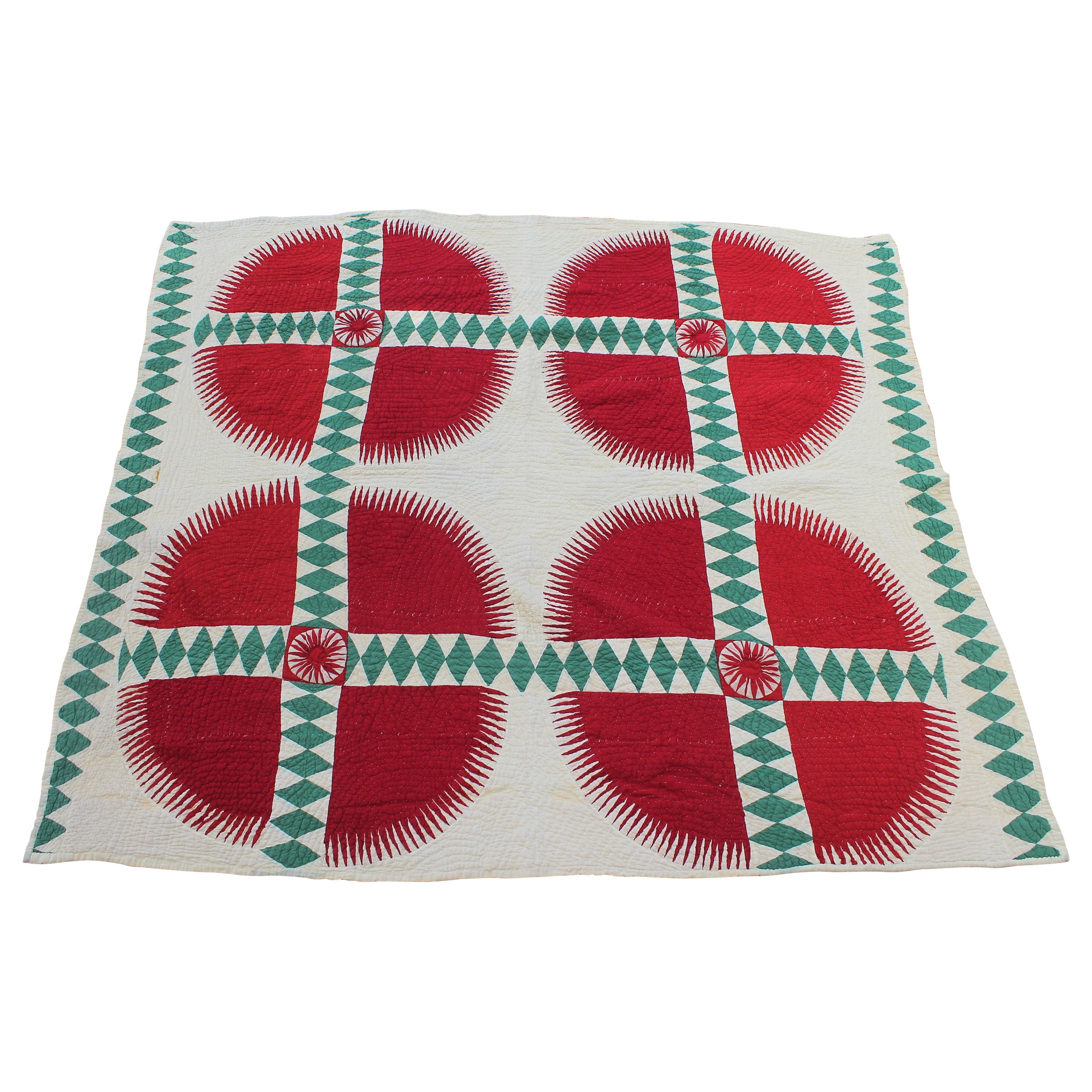 Antique Quilt Red and Green New York Beauty