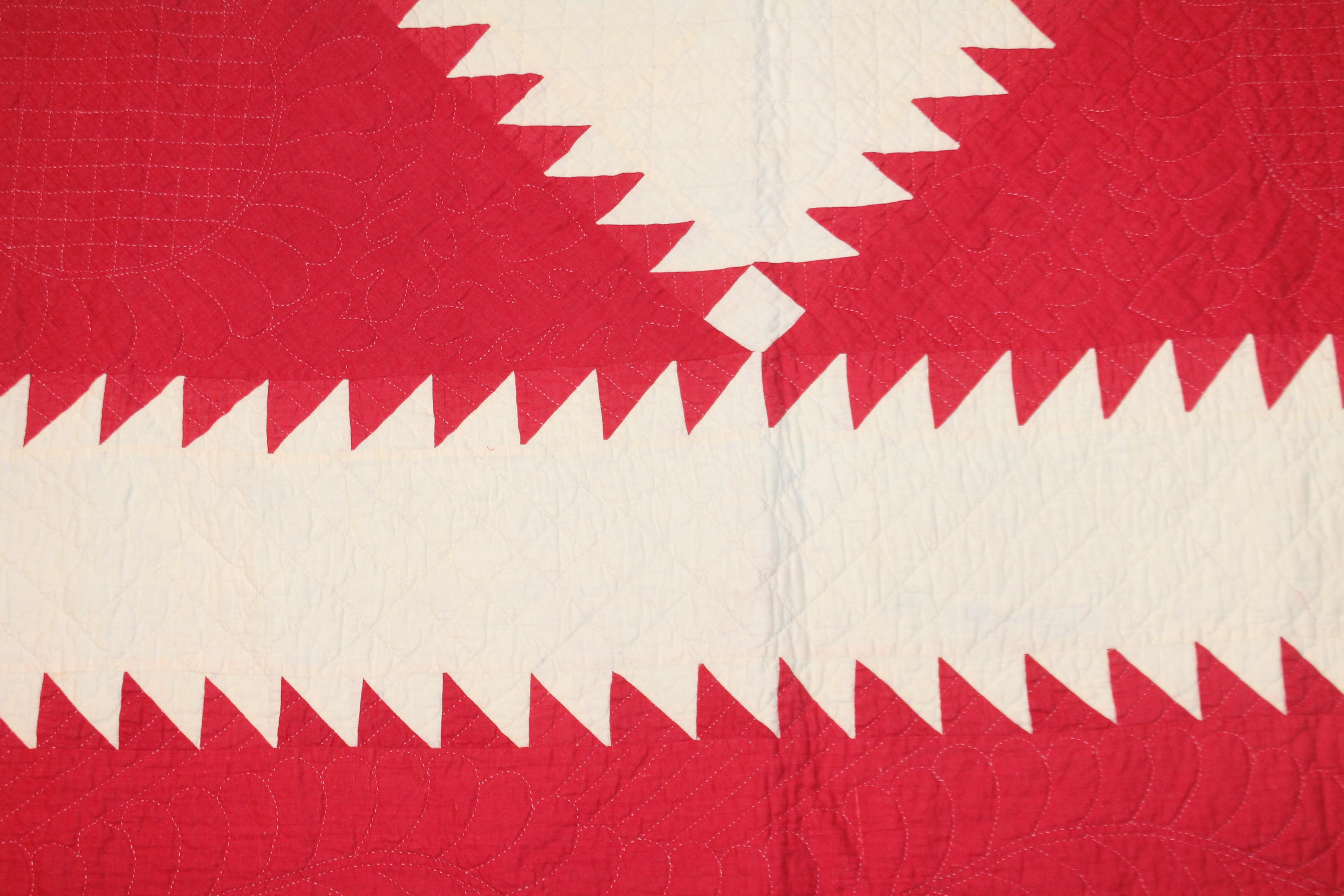 Adirondack Antique Quilt Red and White Saw Tooth Diamond