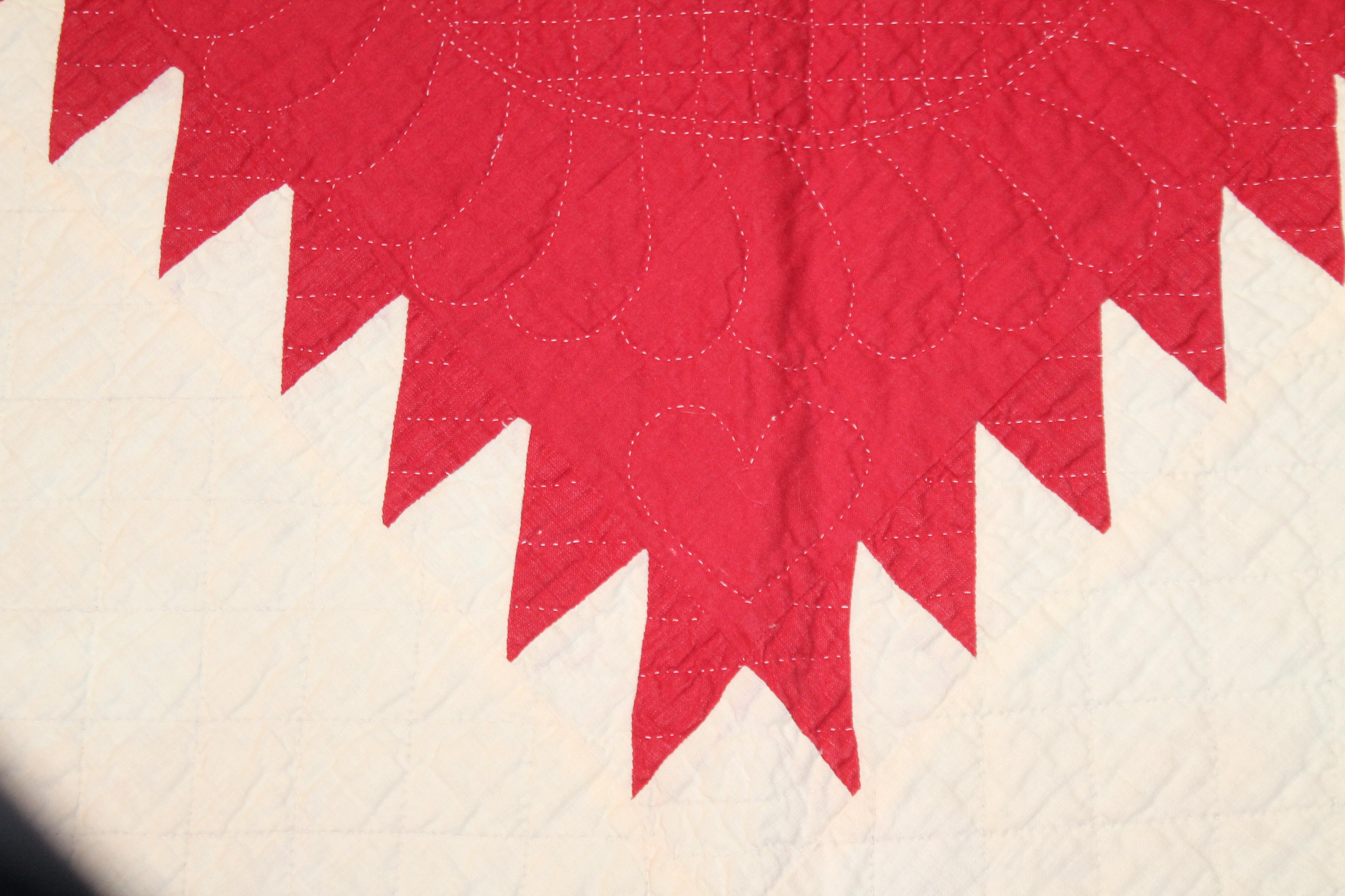 Late 19th Century Antique Quilt Red and White Saw Tooth Diamond