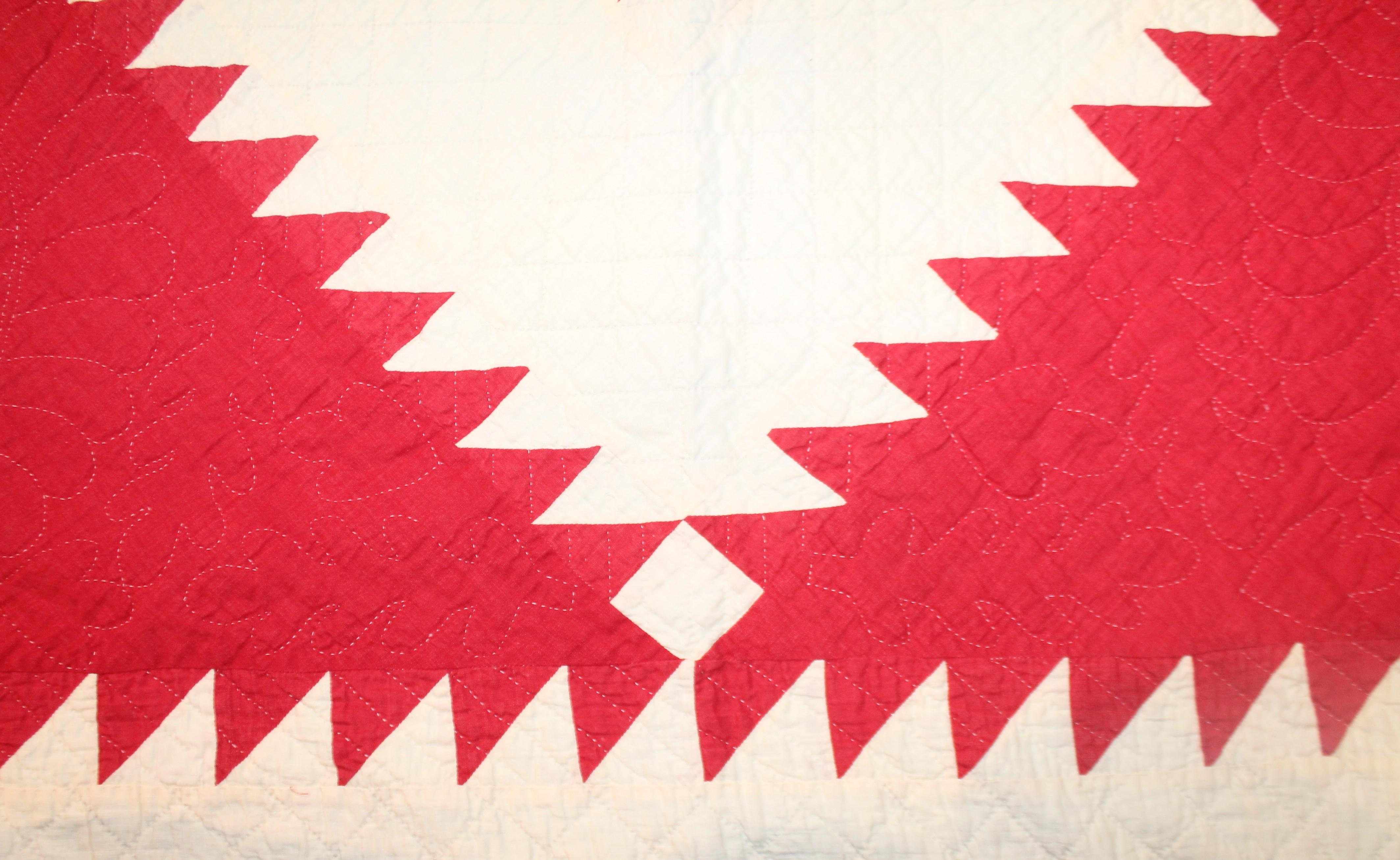 Antique Quilt Red and White Saw Tooth Diamond 1