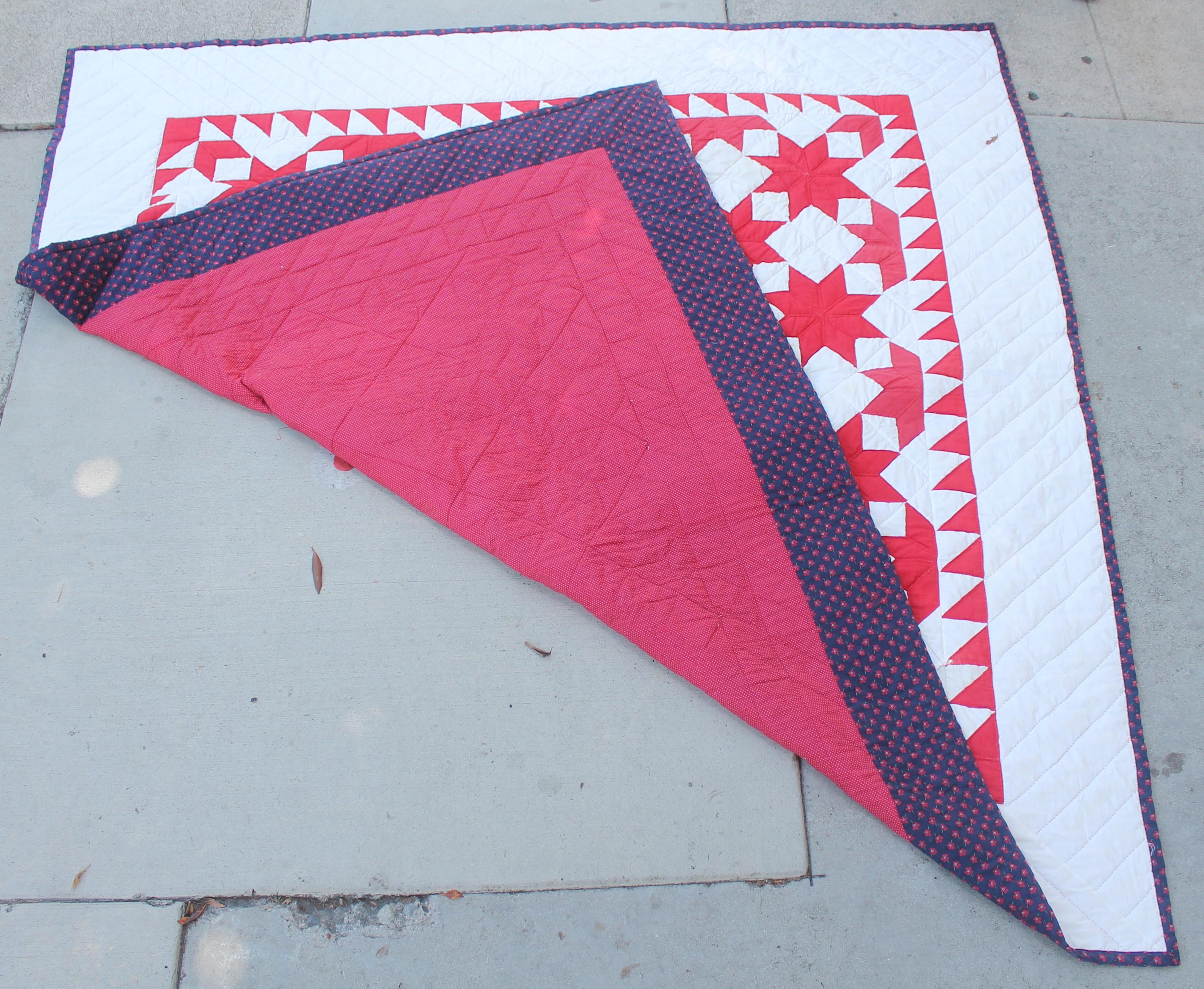 Hand-Crafted Antique Quilt Red & White Stars
