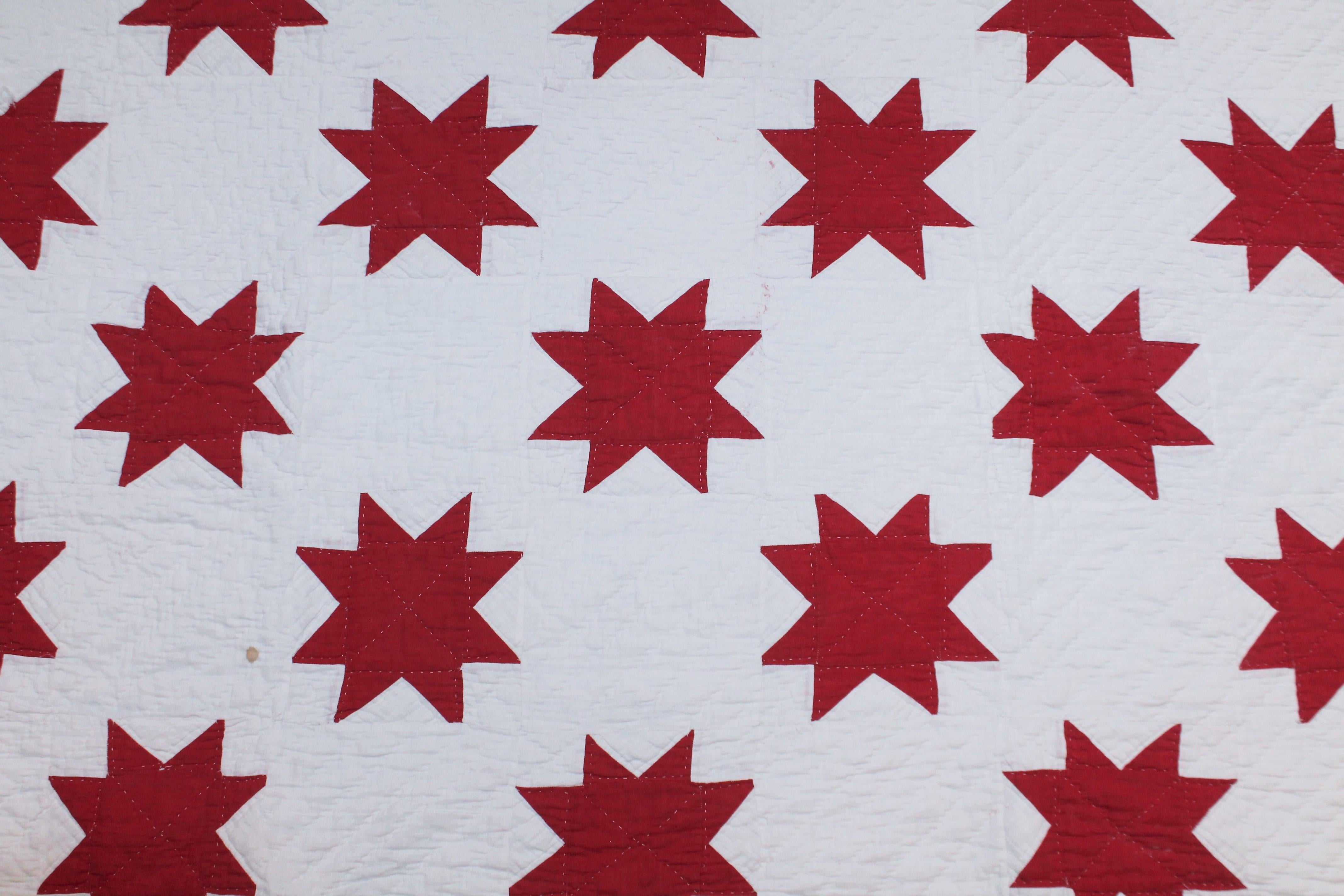 Hand-Crafted Antique Quilt, Red and White Stars Quilt