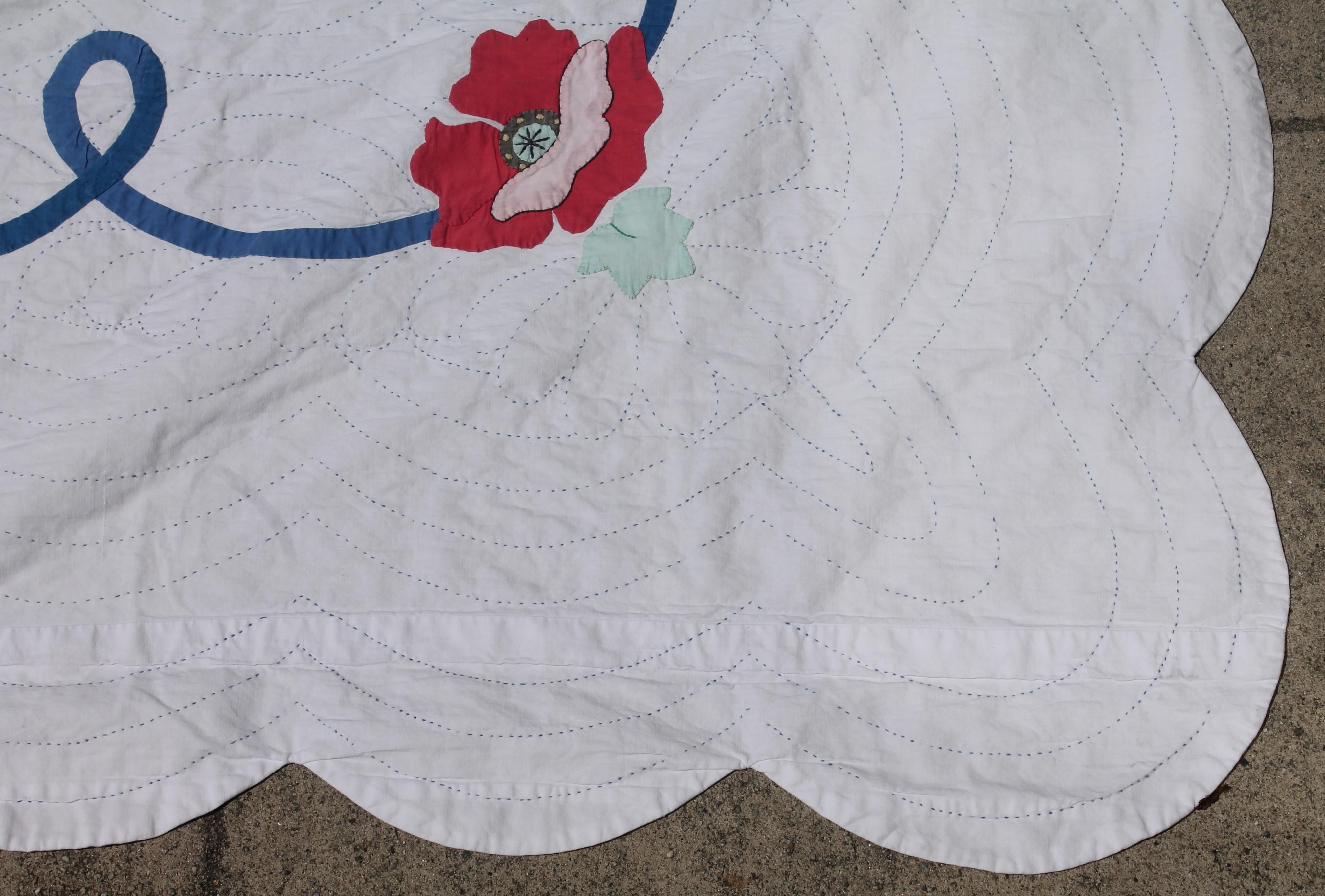 Hand-Crafted Antique Quilt Summer Floral Applique For Sale