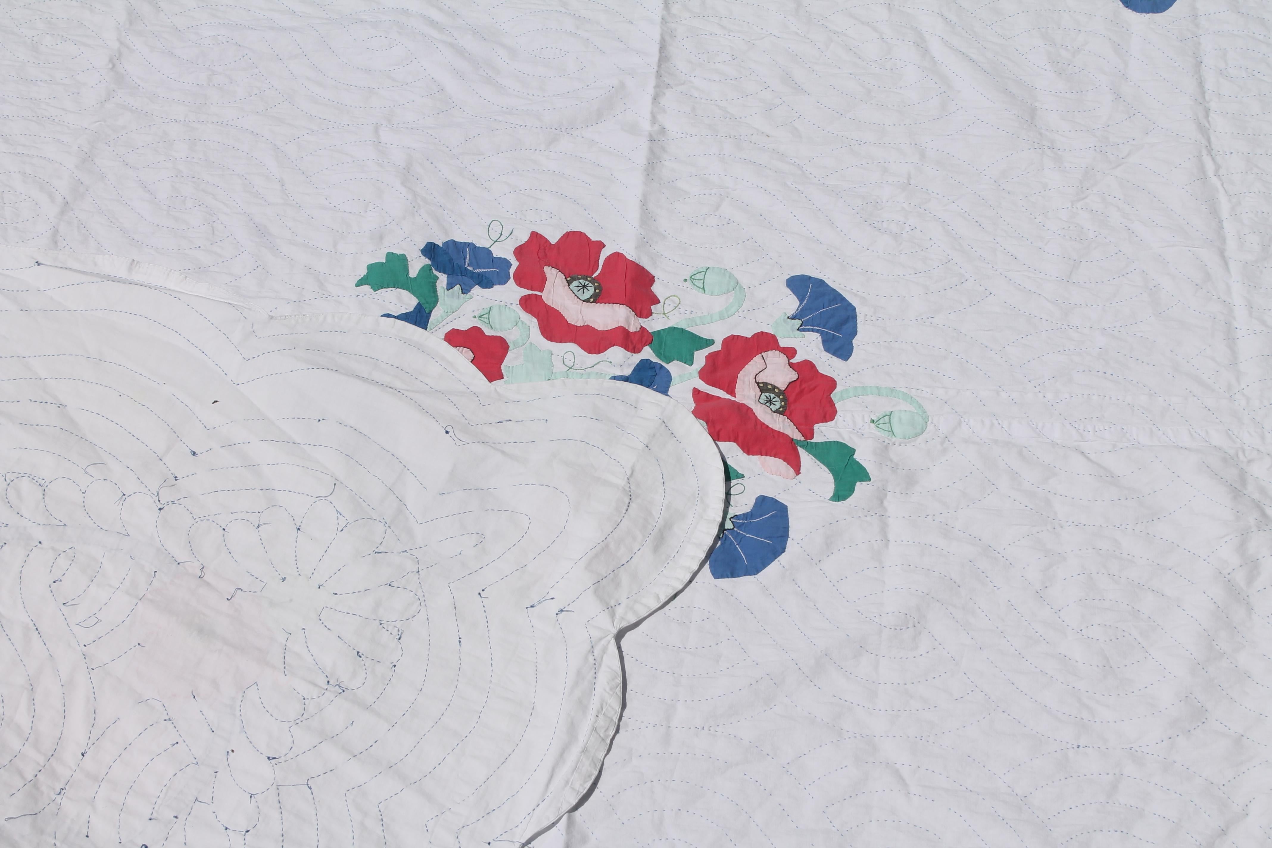 Cotton Antique Quilt Summer Floral Applique For Sale