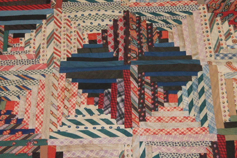 Antique Quilt Wool Barn Raising Log Cabin Quilt at 1stDibs
