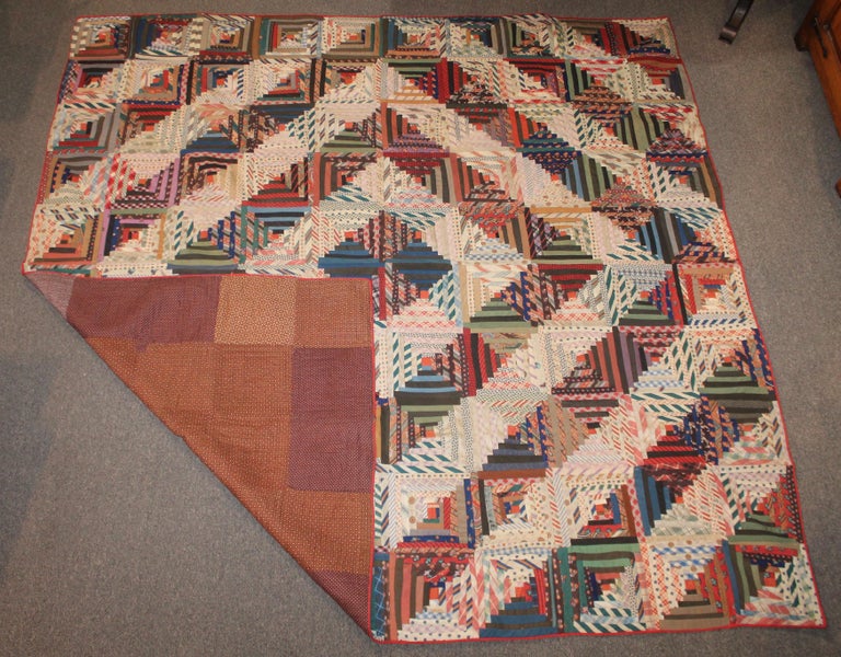 Antique Quilt Wool Barn Raising Log Cabin Quilt at 1stDibs