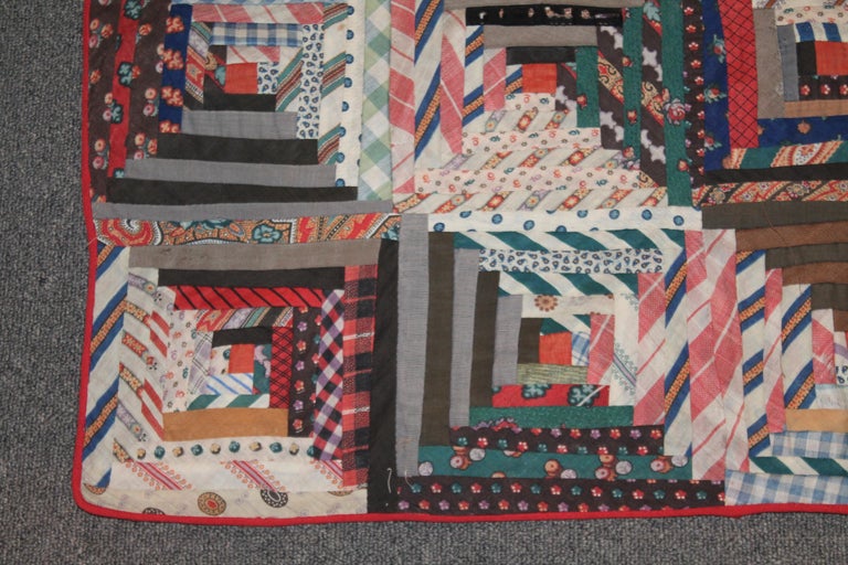Antique Quilt Wool Barn Raising Log Cabin Quilt at 1stDibs