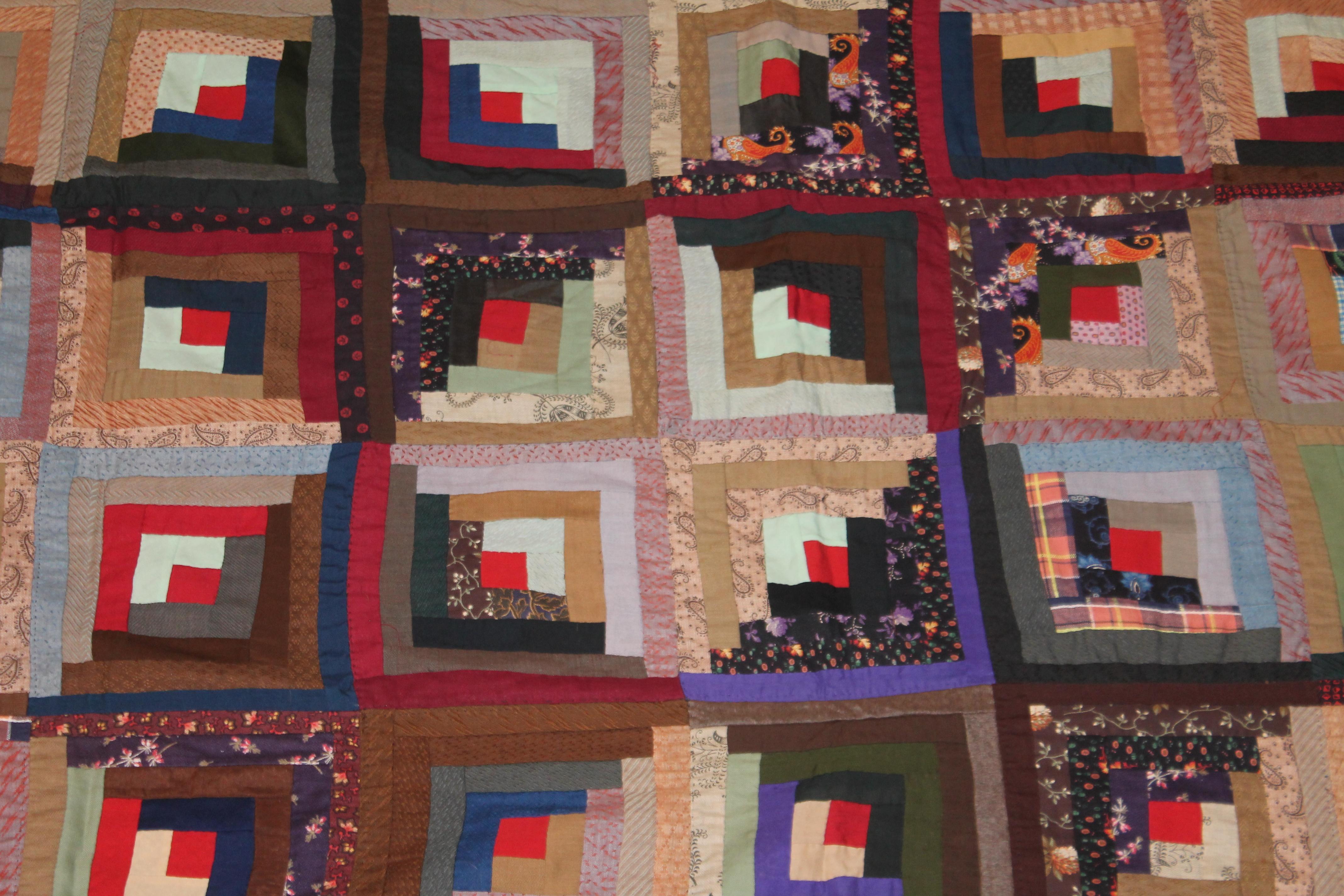 Adirondack Antique Quilt, Wool Challis Log Cabin Quilt