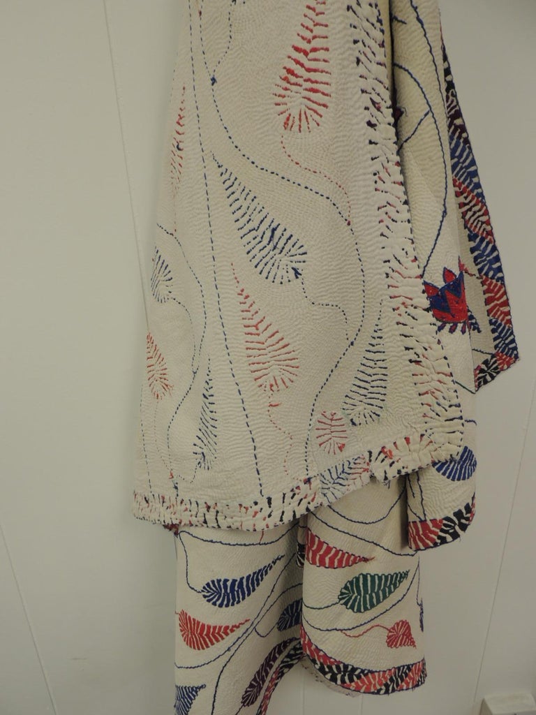 Antique Quilted Indian Paisley Wedding Ceremonial Colorful Blanket For