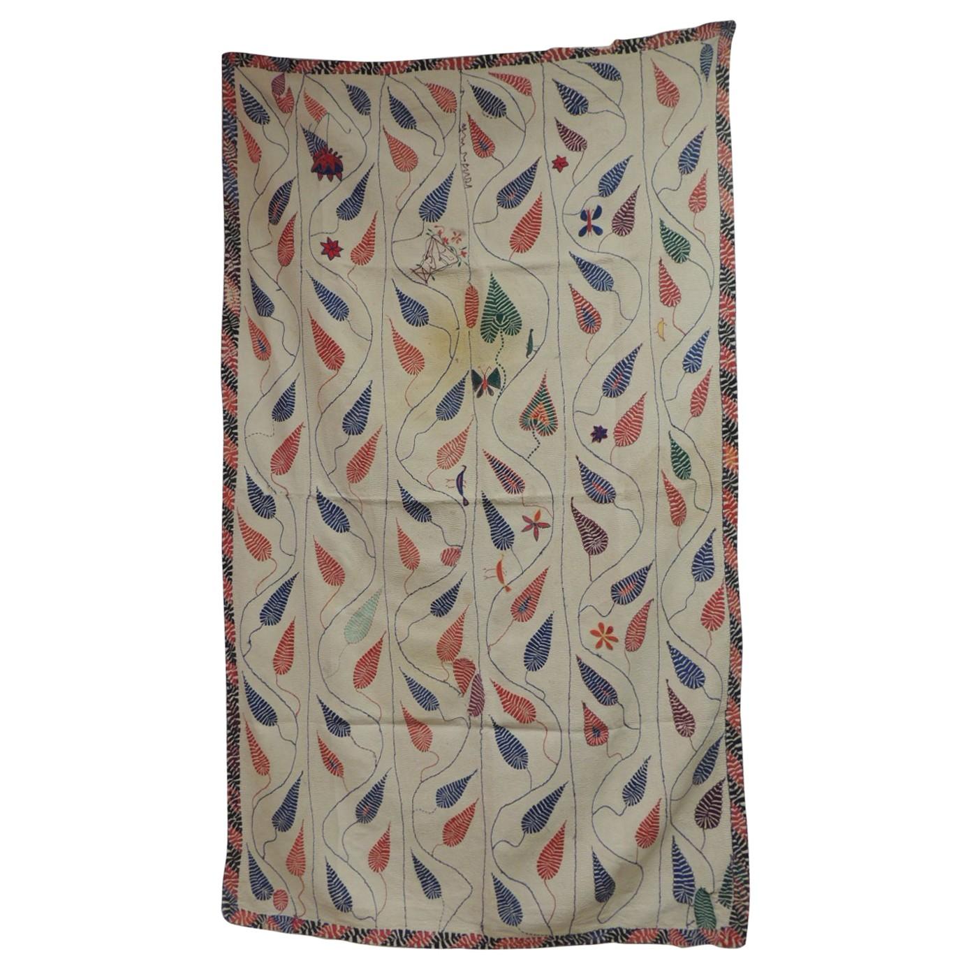 Antique Quilted Indian Paisley Wedding Ceremonial Colorful Blanket