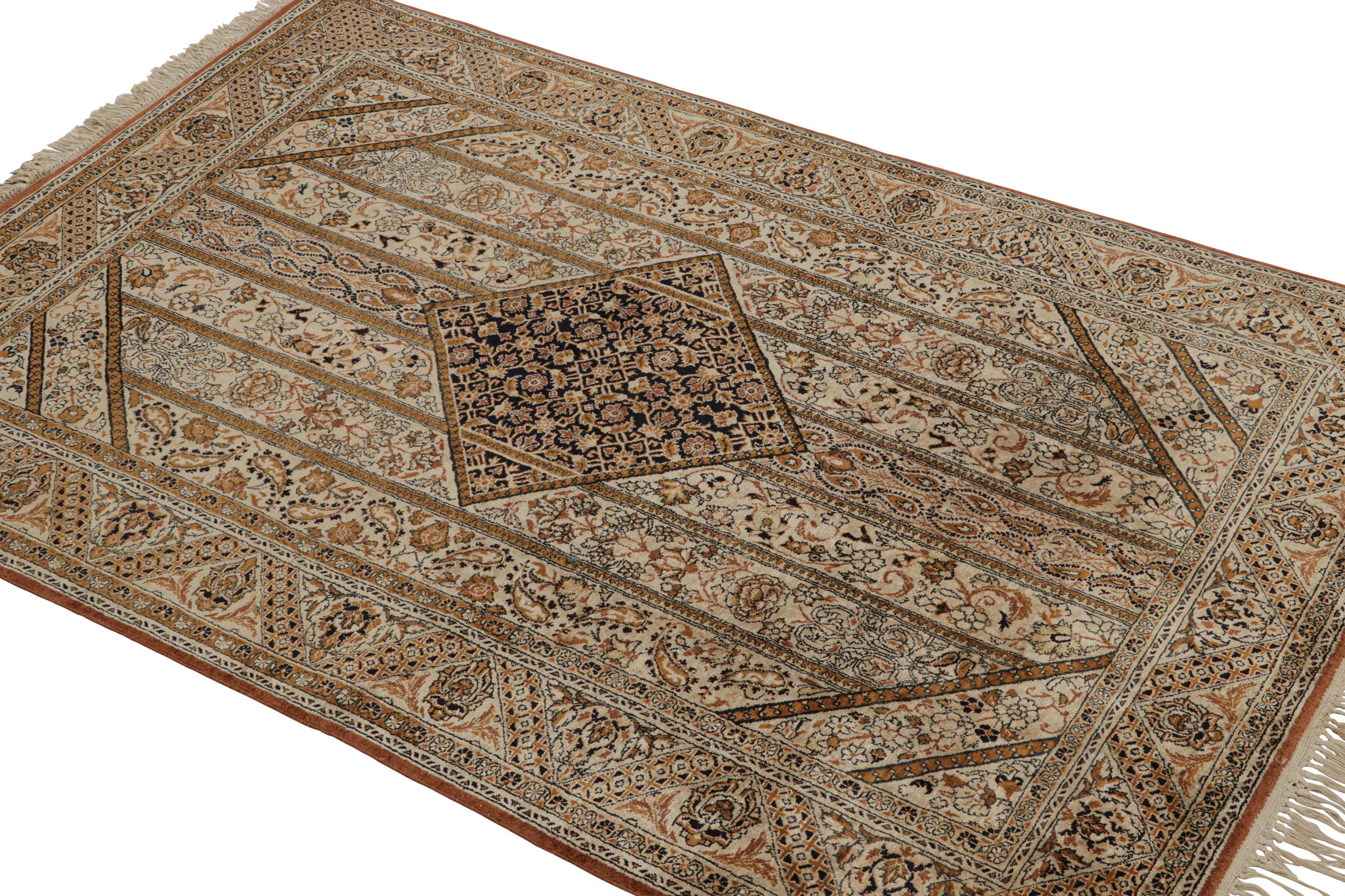 Hand-Knotted Antique Qum Beige Brown Silk Persian Rug Geometric Pattern by Rug & Kilim For Sale