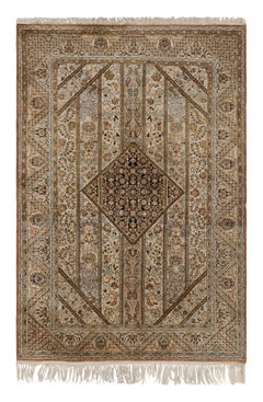 Tapis persan ancien en soie marron beige Qum à motif géométrique de Rug & Kilim