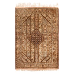 Antique Qum Beige Brown Silk Persian Rug Geometric Pattern by Rug & Kilim