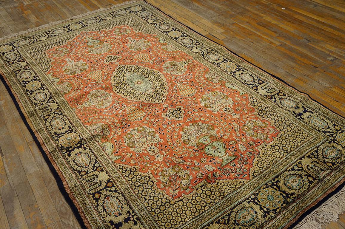Antique Qum silk rug, size: 4' 6'' x 7' 6''.