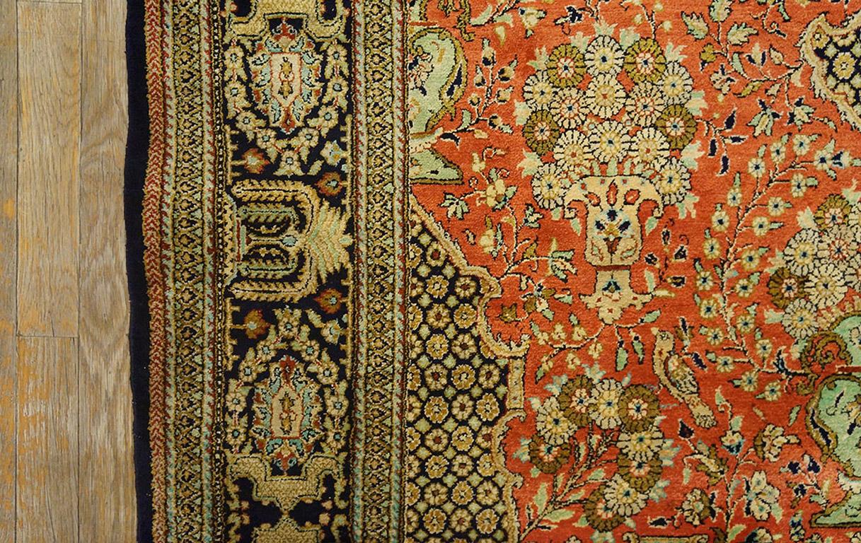 Hand-Knotted Antique Qum Silk Rug 4' 6'' x 7' 6''. For Sale