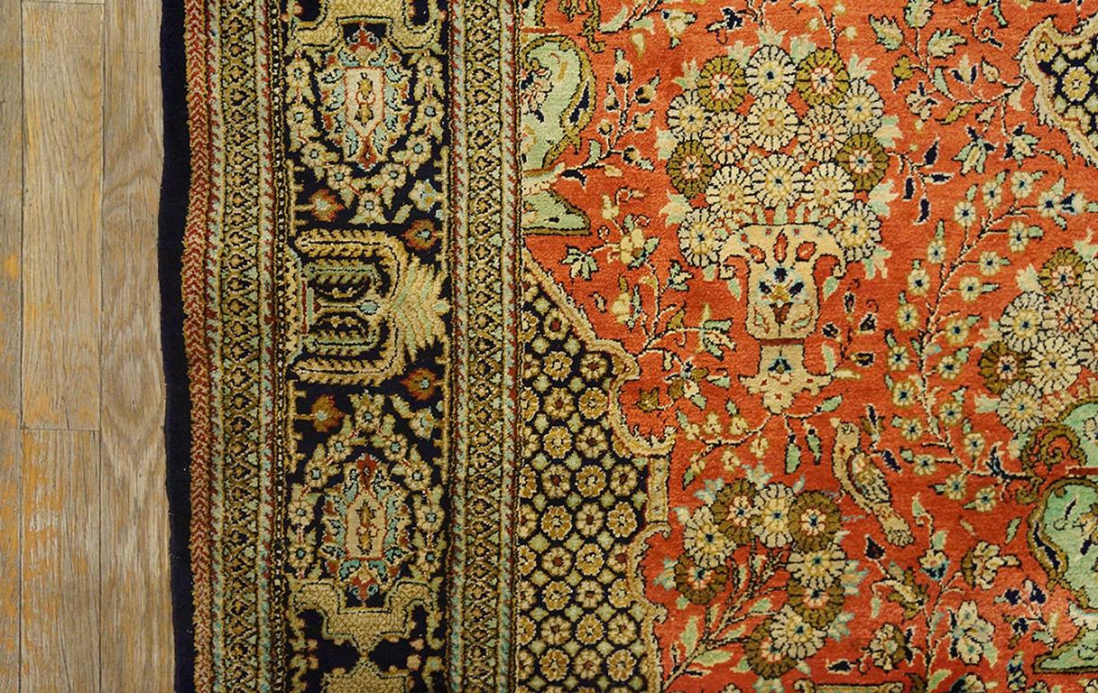 Persiano Tappeto antico in seta Qum 4' 6'' x 7' 6''. in vendita