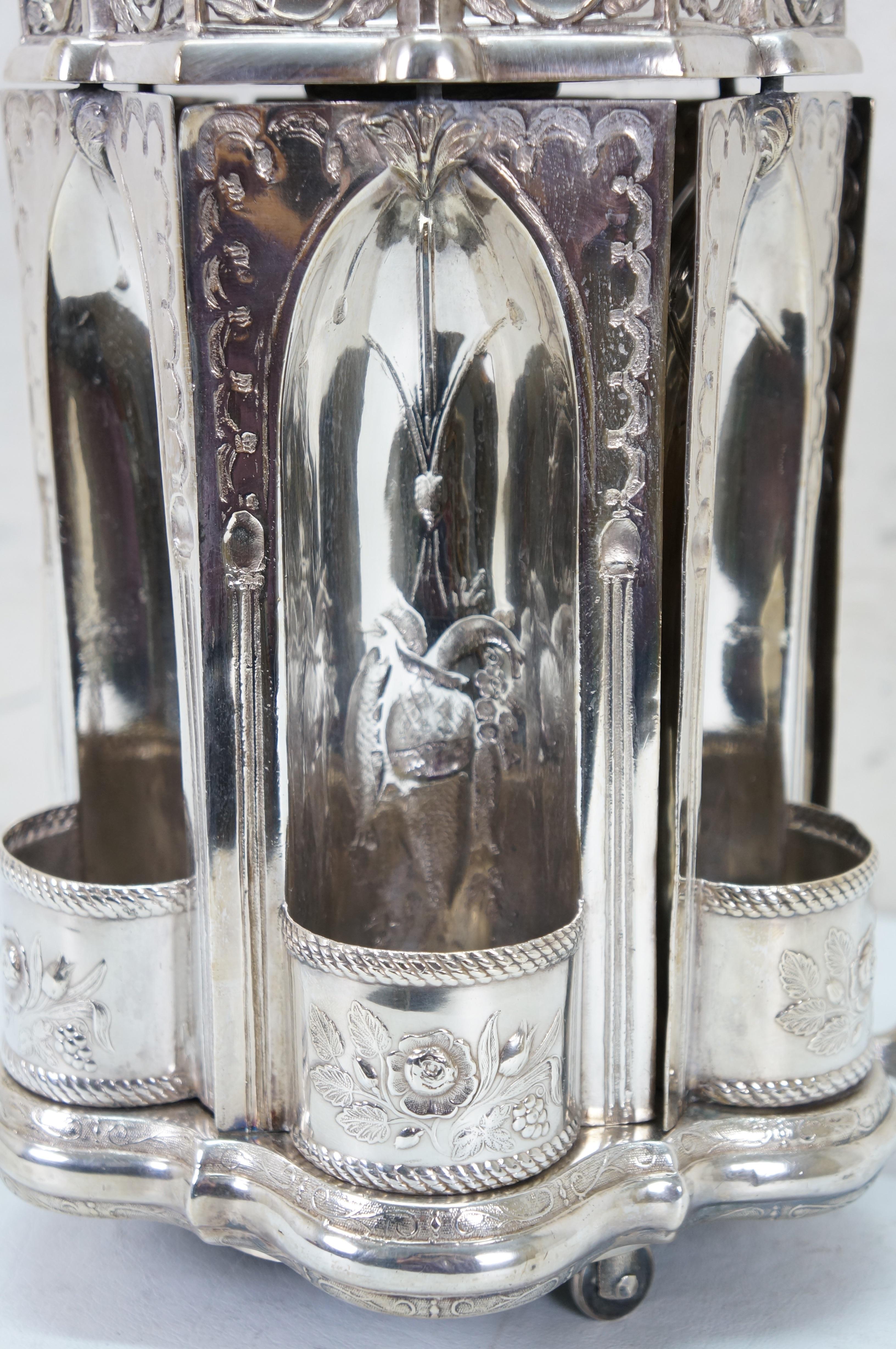 Antique R Gleason & Sons Silverplate Magic Dinner Caster Rotating Cruet Stand For Sale 6