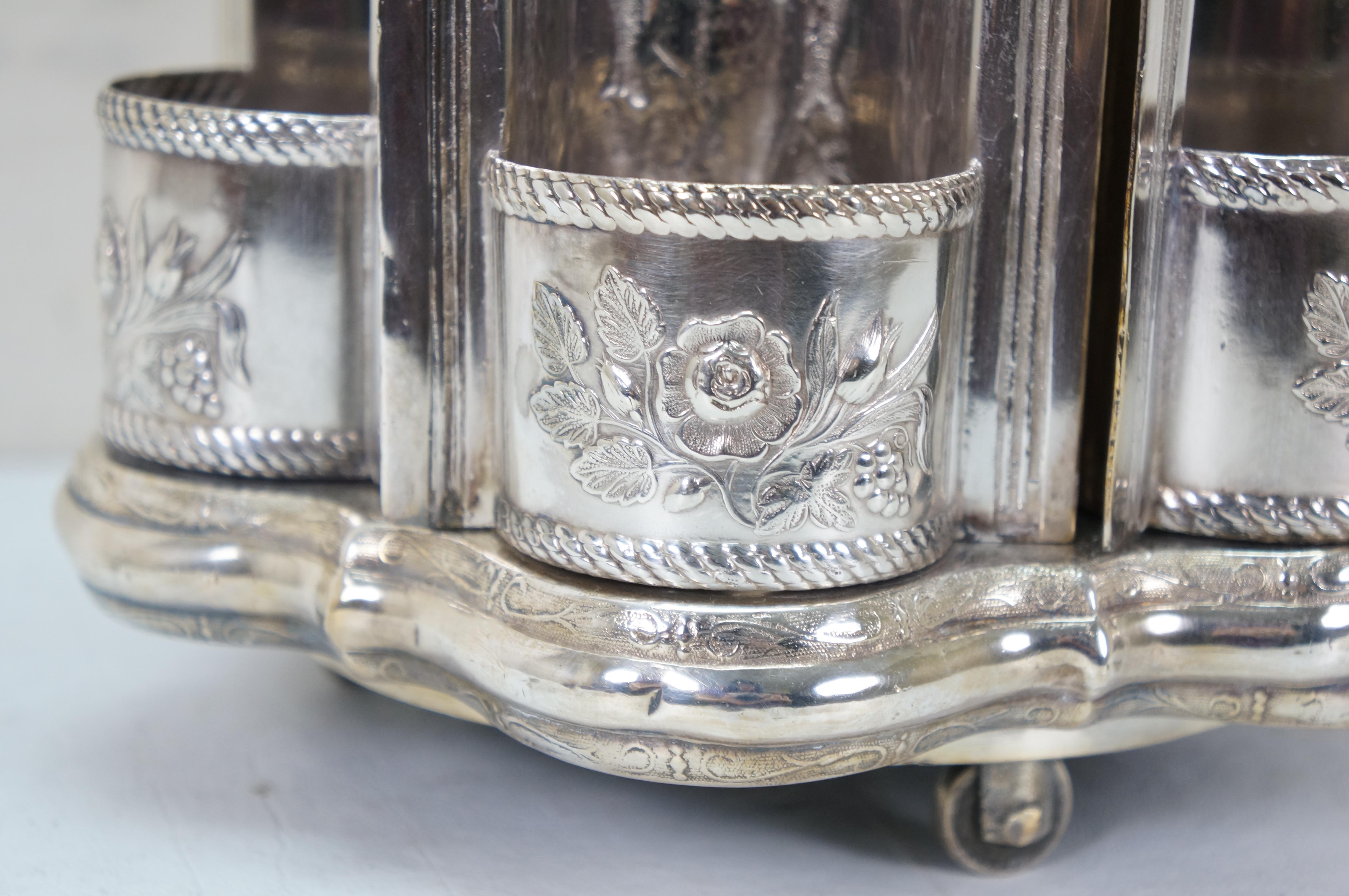 Antique R Gleason & Sons Silverplate Magic Dinner Caster Rotating Cruet Stand For Sale 7