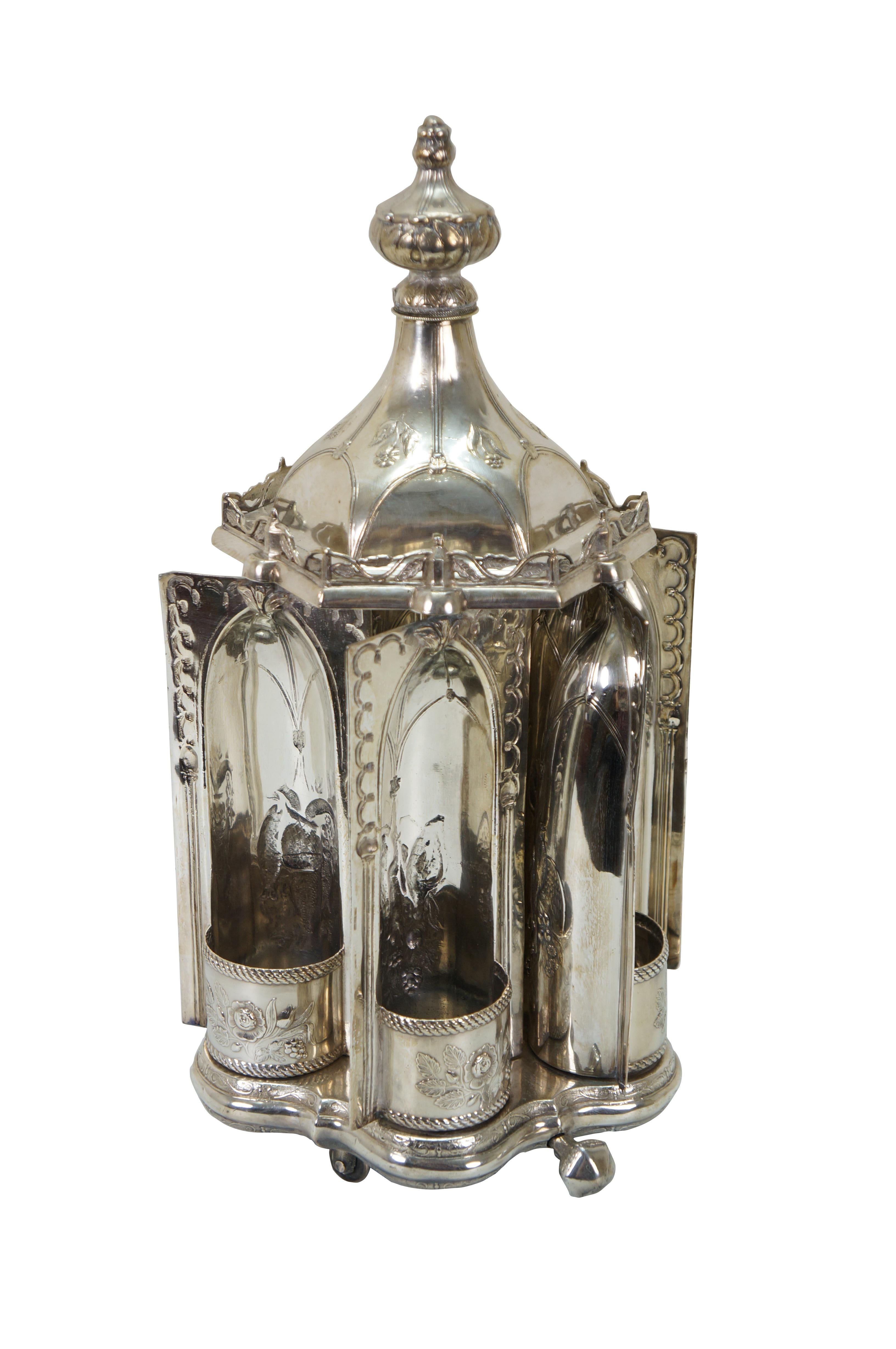 Edwardian Antique R Gleason & Sons Silverplate Magic Dinner Caster Rotating Cruet Stand For Sale