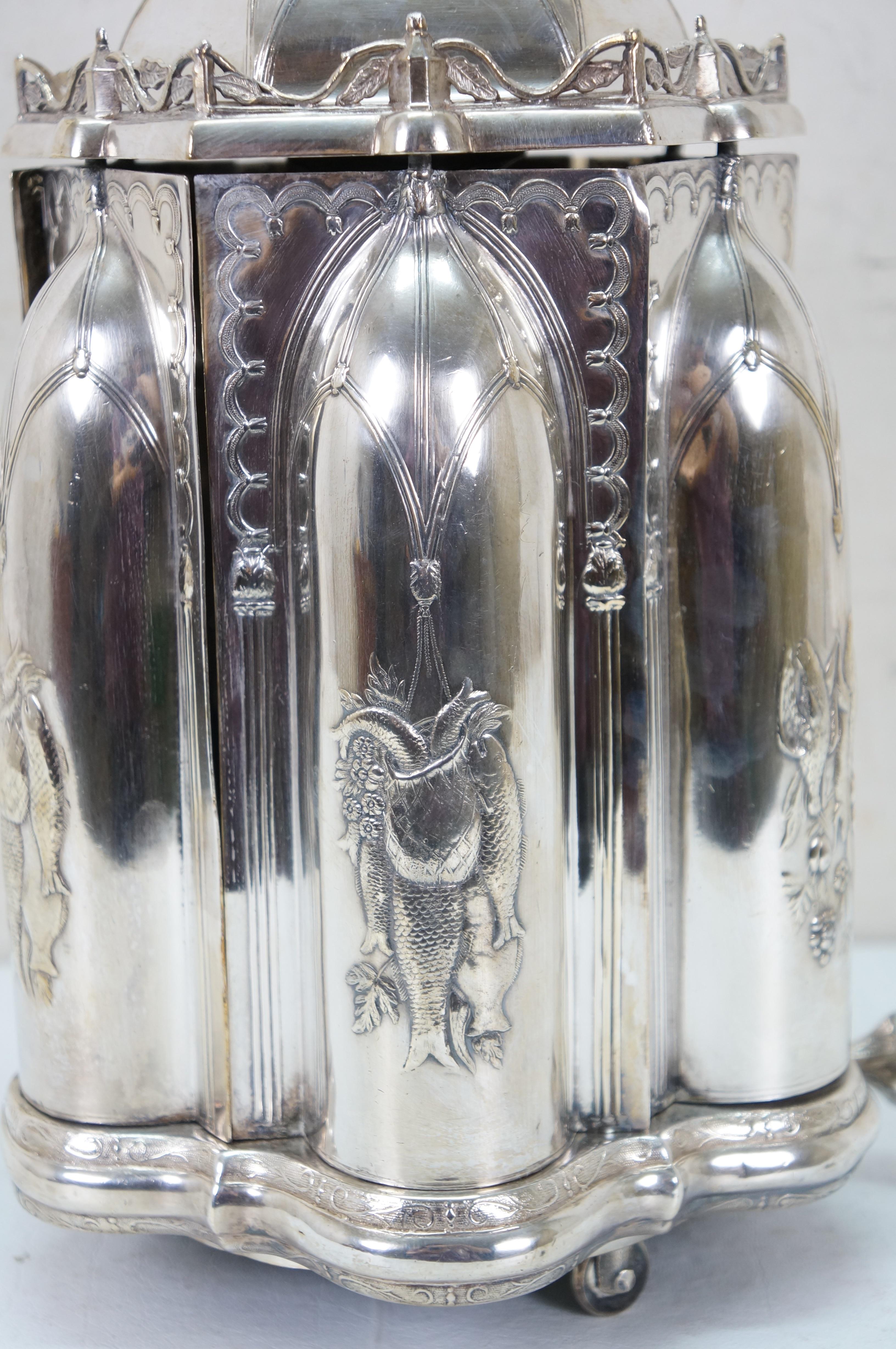 Antique R Gleason & Sons Silverplate Magic Dinner Caster Rotating Cruet Stand For Sale 1