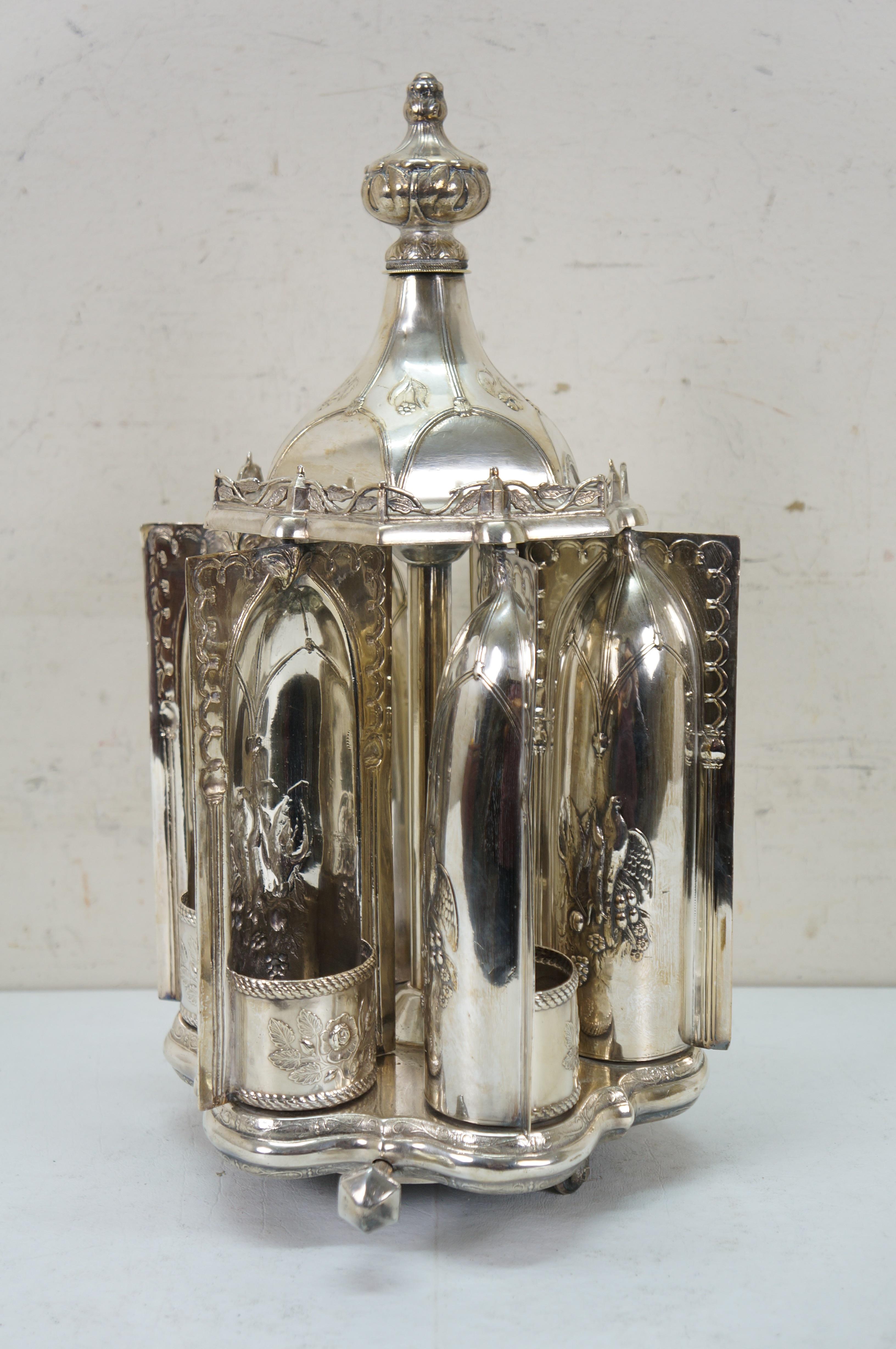Antique R Gleason & Sons Silverplate Magic Dinner Caster Rotating Cruet Stand For Sale 3