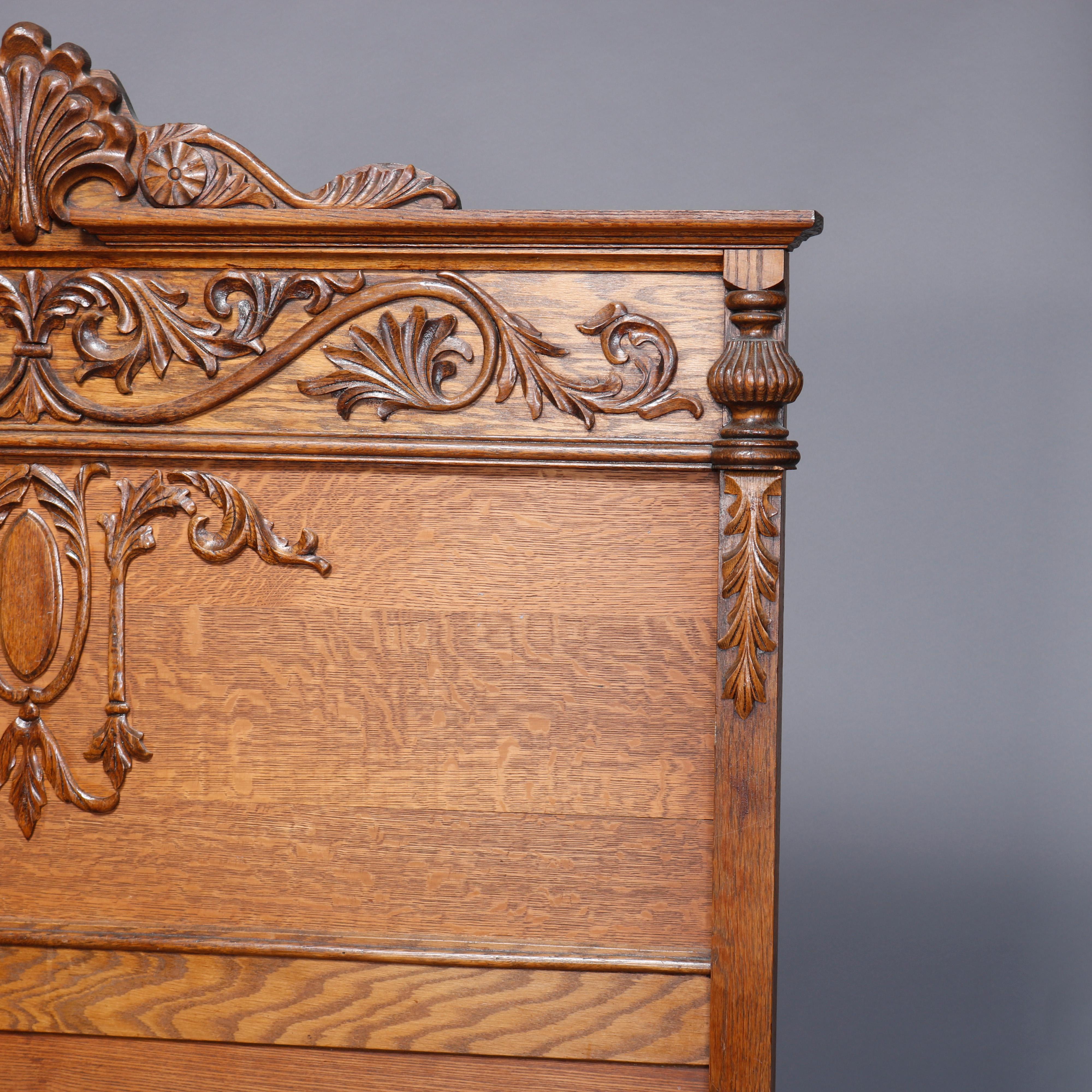 Antique R. J. Horner Carved High Back Acanthus Carved Oak Full Size Bed In Good Condition In Big Flats, NY