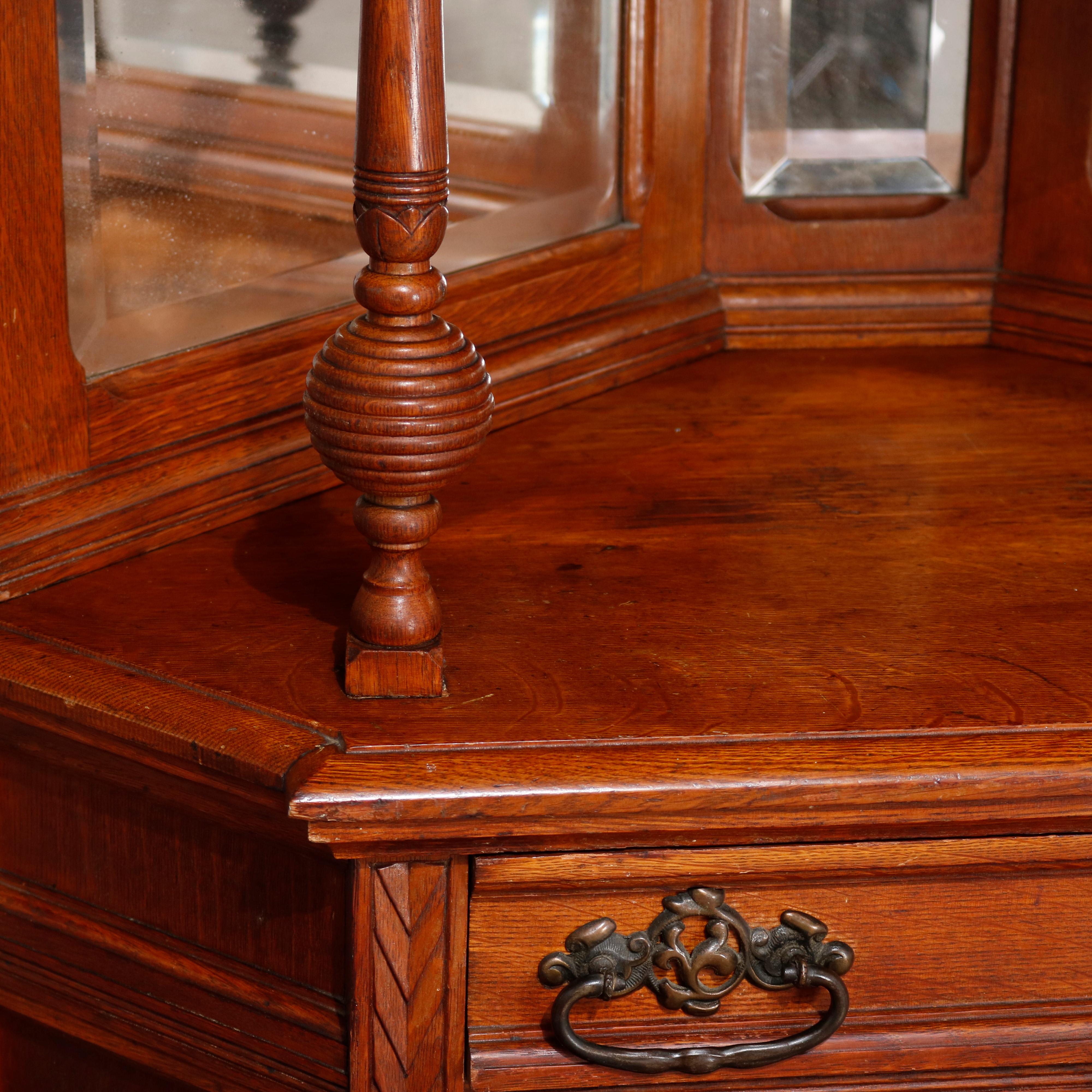 Antique R. J. Horner Carved Oak Faceted Corner Cabinet, circa 1890 7