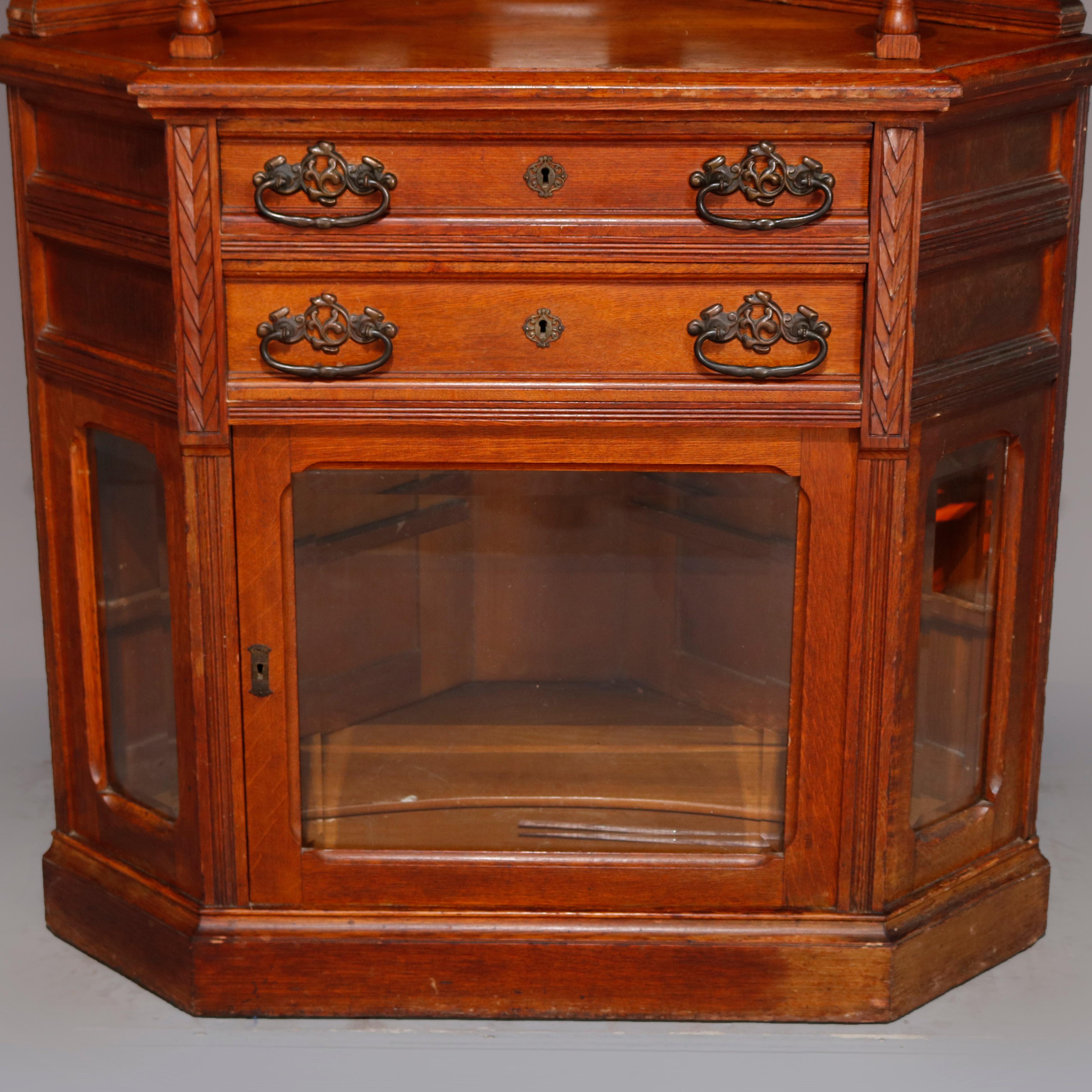 Antique R. J. Horner Carved Oak Faceted Corner Cabinet, circa 1890 1