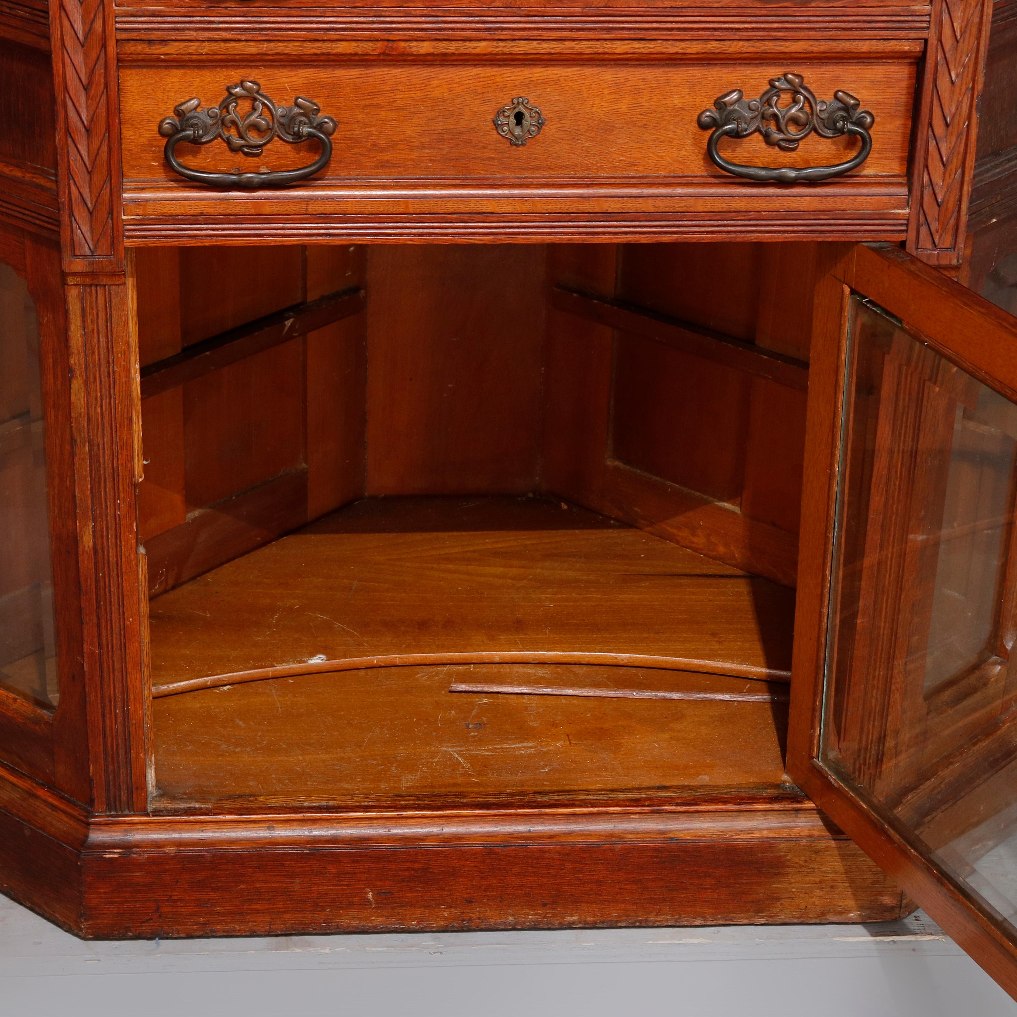 Antique R. J. Horner Carved Oak Faceted Corner Cabinet, circa 1890 2