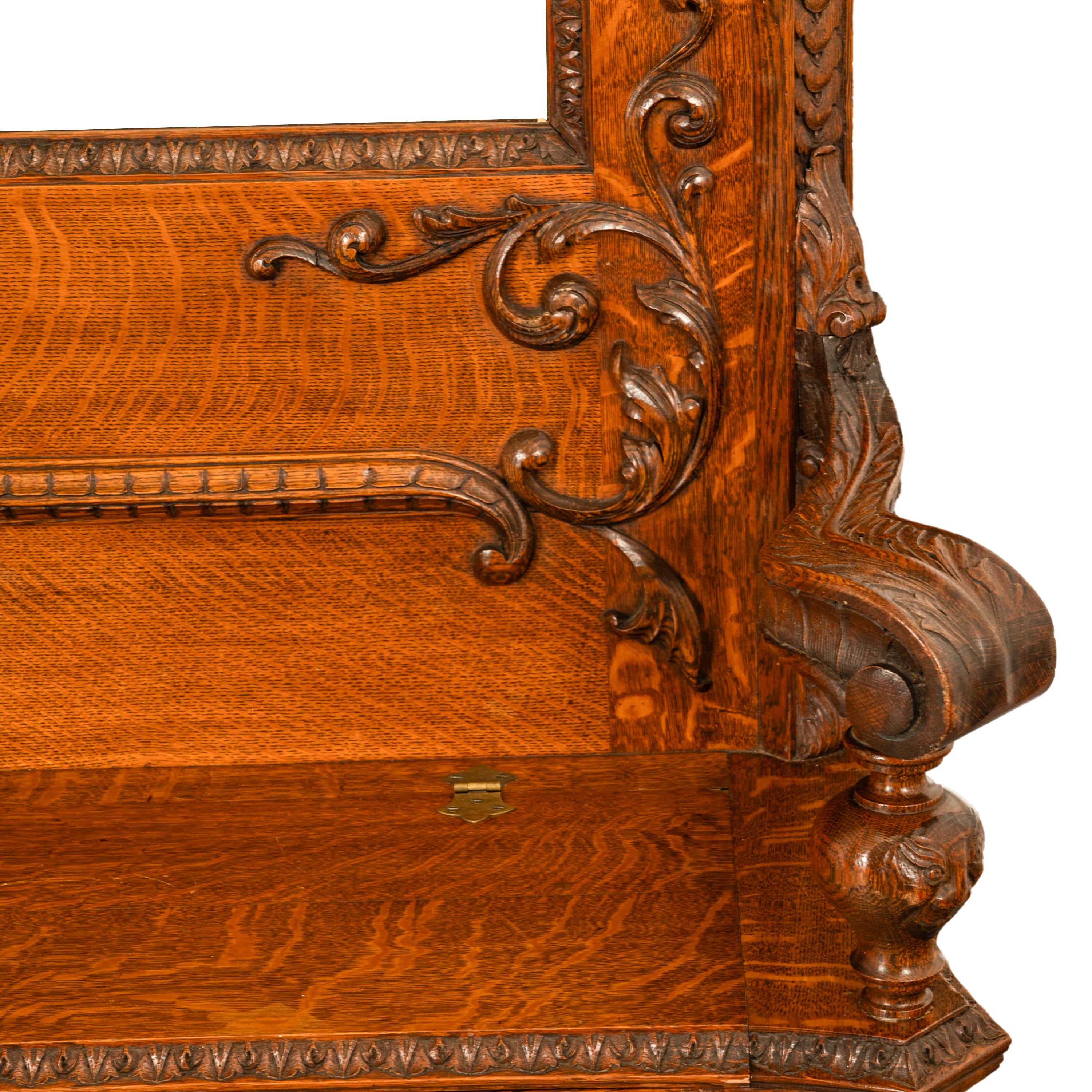 Antike R.J. Horner & Co. Monumental geschnitzte Oak Figural Griffins Hall Bank 1890 im Angebot 7