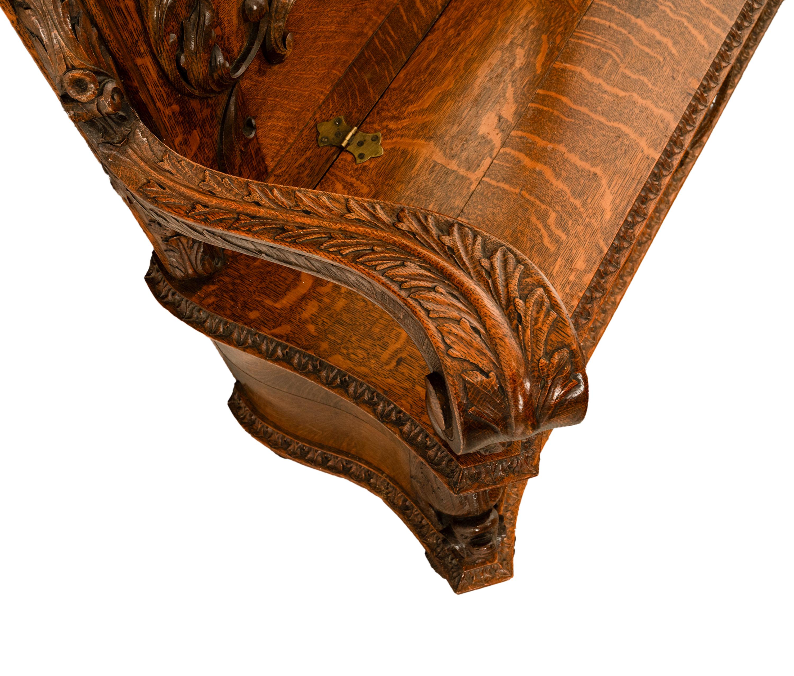Antike R.J. Horner & Co. Monumental geschnitzte Oak Figural Griffins Hall Bank 1890 im Angebot 8
