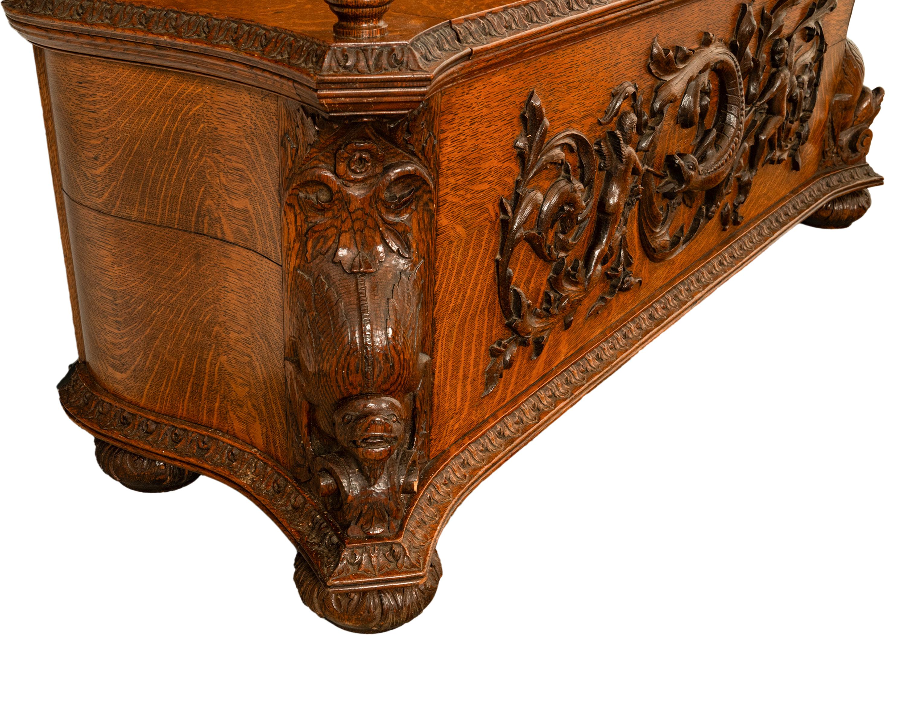 Antike R.J. Horner & Co. Monumental geschnitzte Oak Figural Griffins Hall Bank 1890 im Angebot 11