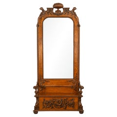 Antike R.J. Horner & Co. Monumental geschnitzte Oak Figural Griffins Hall Bank 1890
