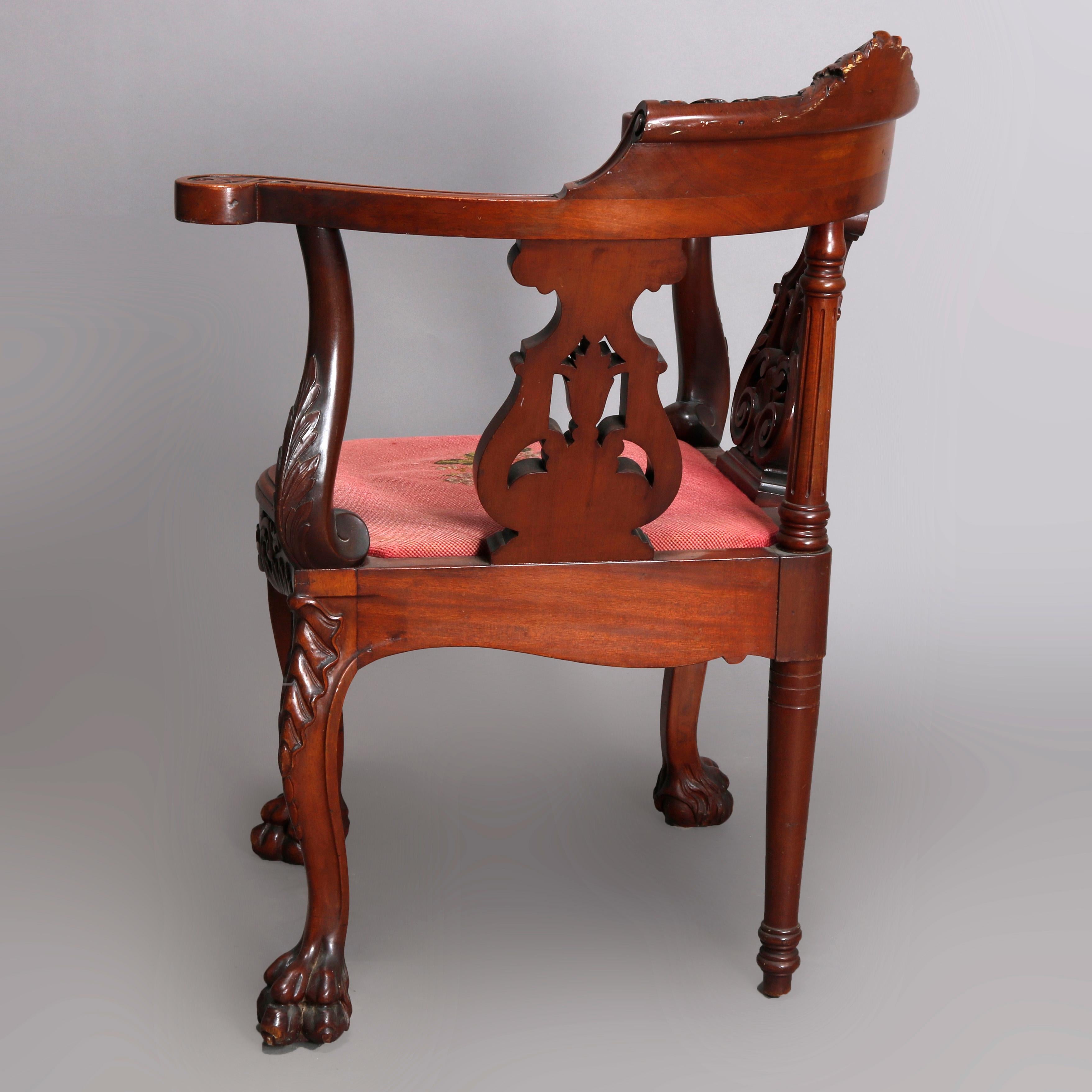 Antique R. J. Horner Figural Carved Mahogany North Wind Corner Chair, circa 1890 In Good Condition In Big Flats, NY