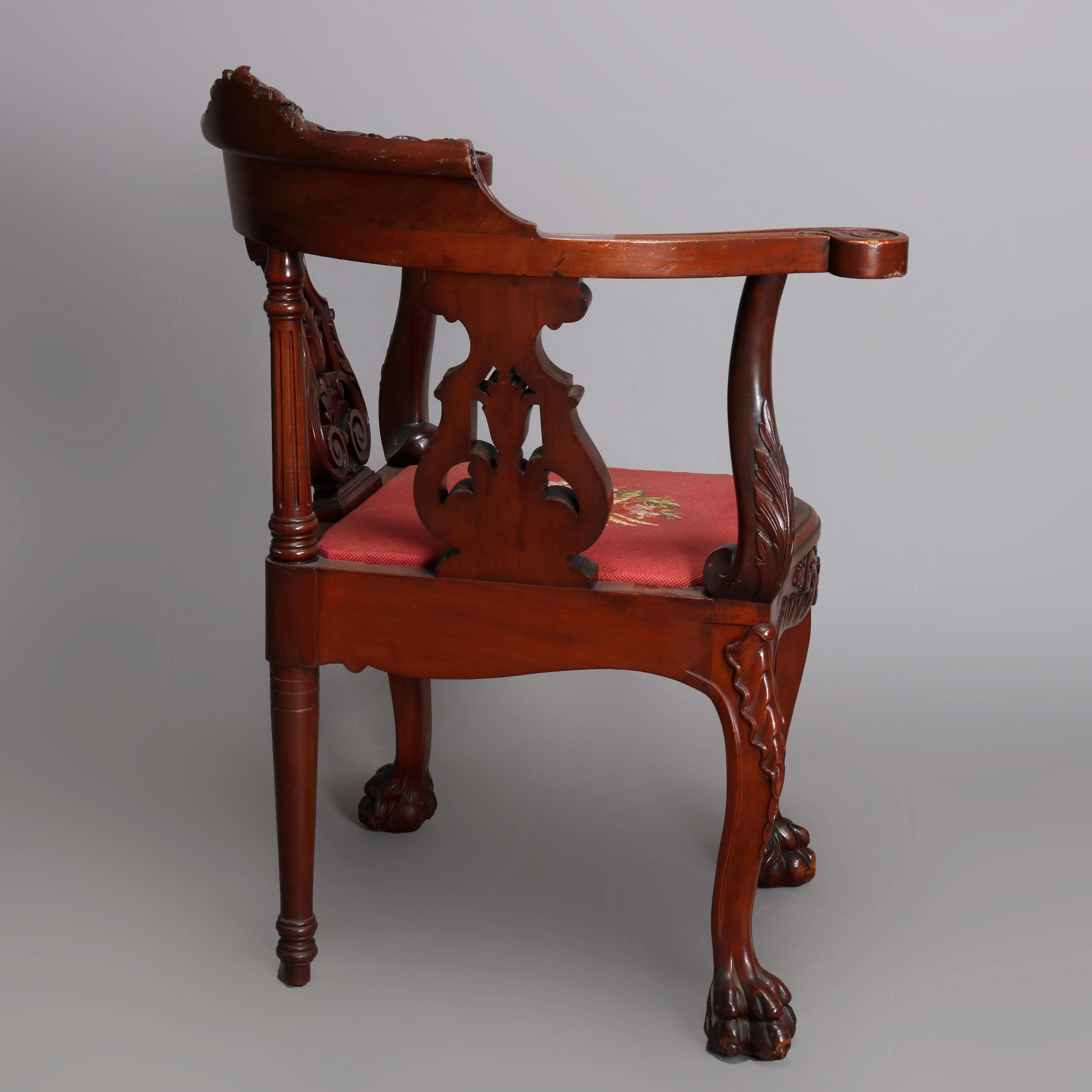 19th Century Antique R. J. Horner Figural Carved Mahogany North Wind Corner Chair, circa 1890