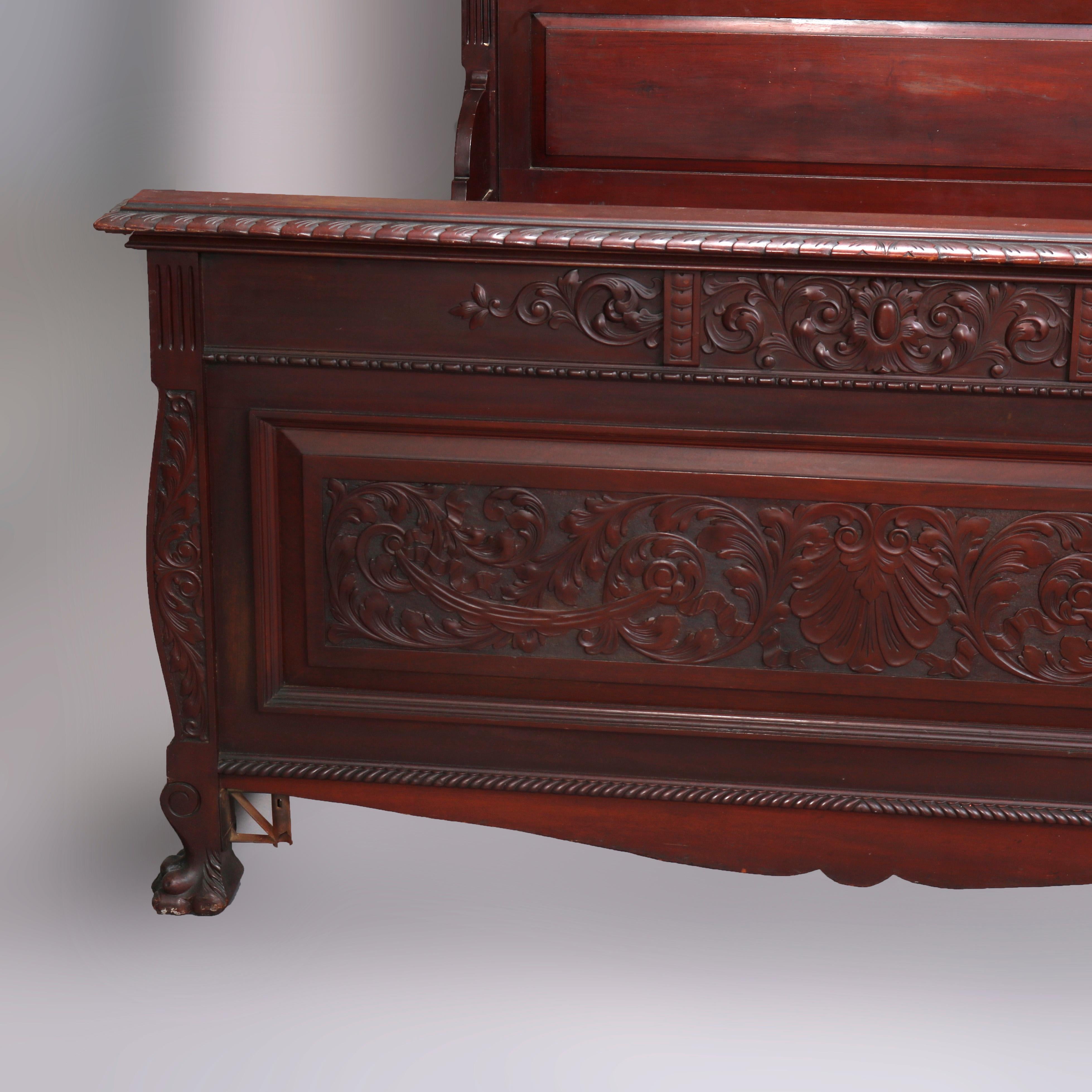 20th Century Antique R. J. Horner Figural Griffin Carved Mahogany Full Bed Frame, circa 1900